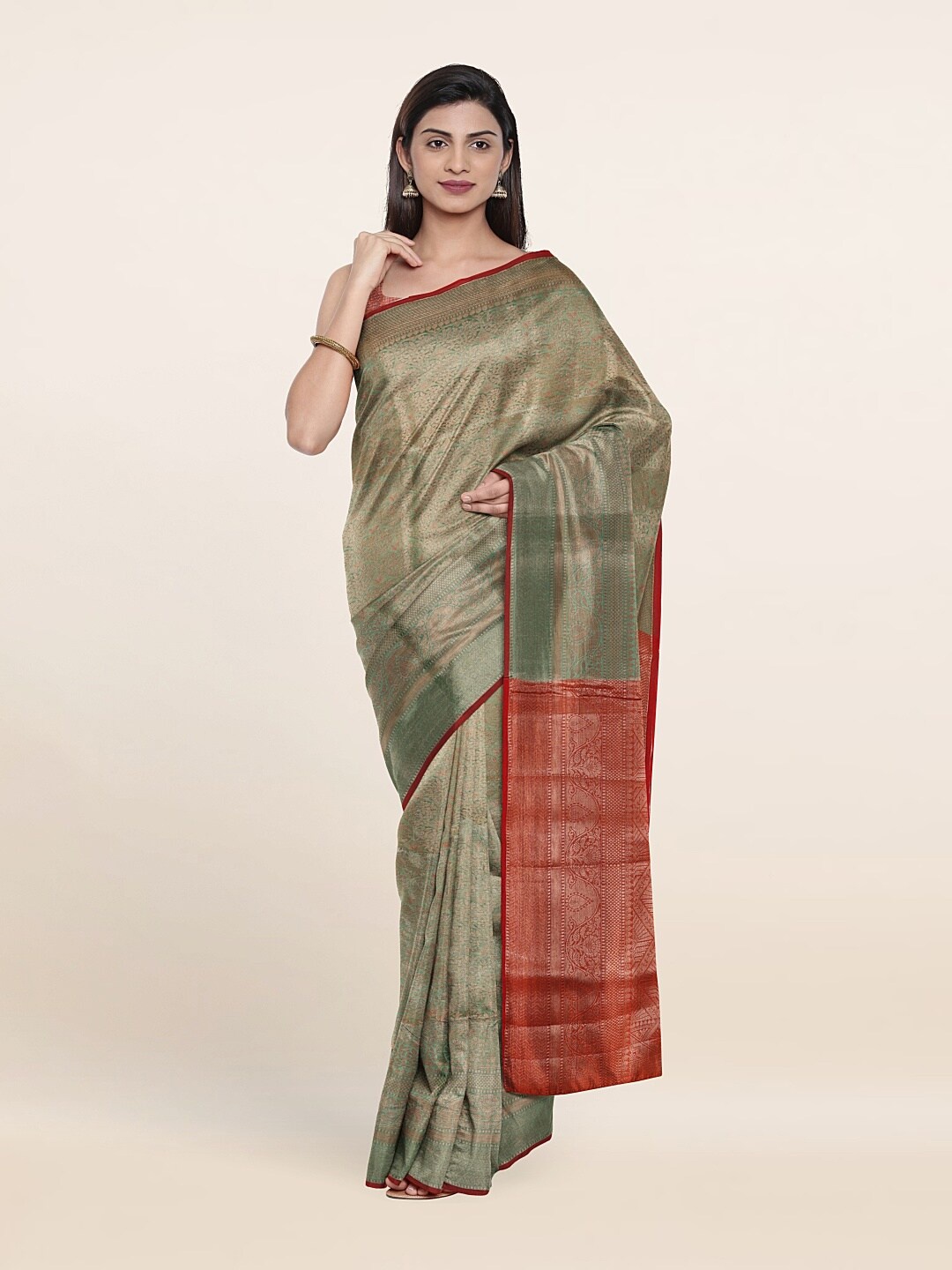 

Pothys Green & Red Woven Design Zari Saree