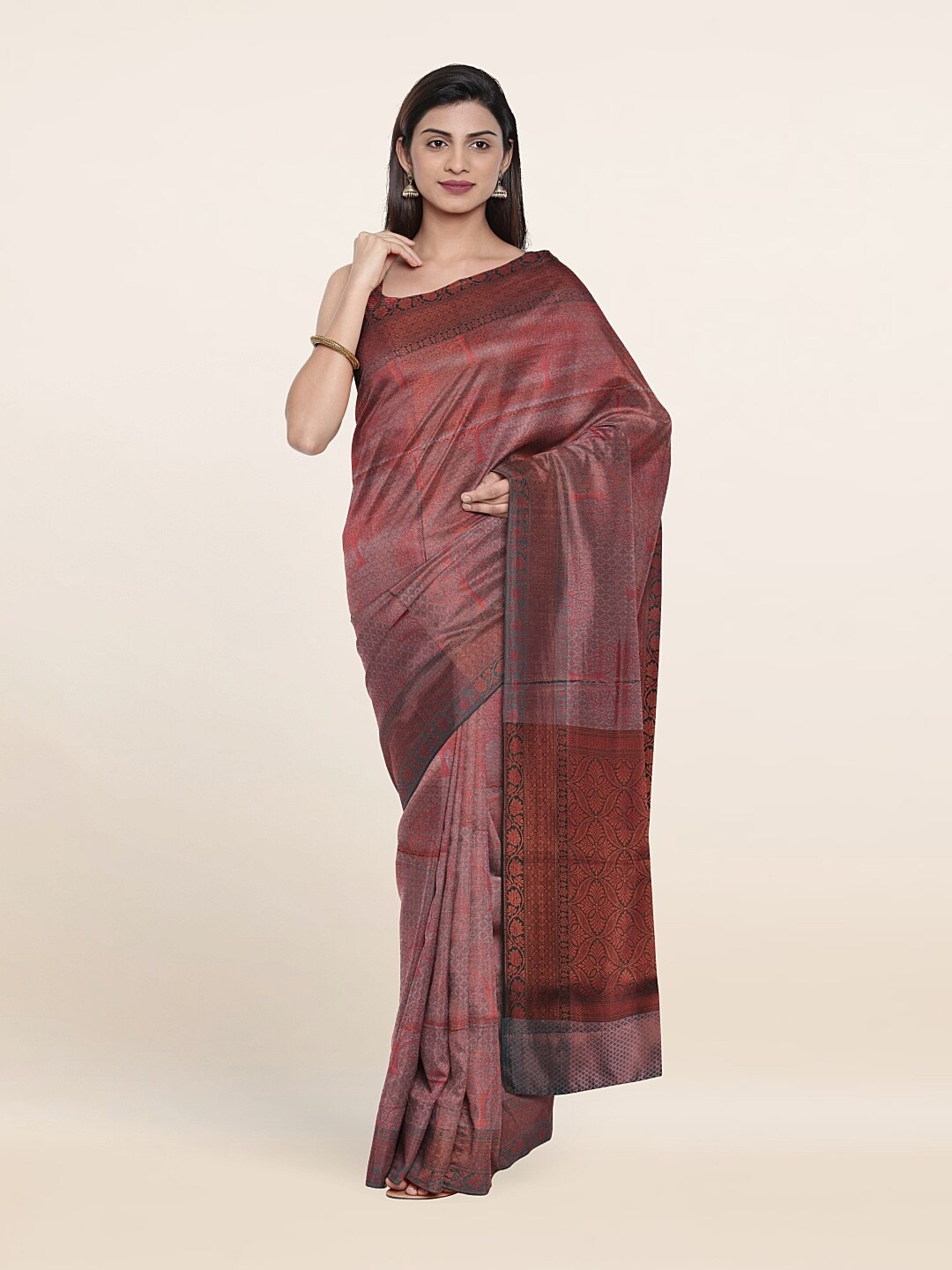 

Pothys Grey & Copper Woven Design Zari Art Silk Saree
