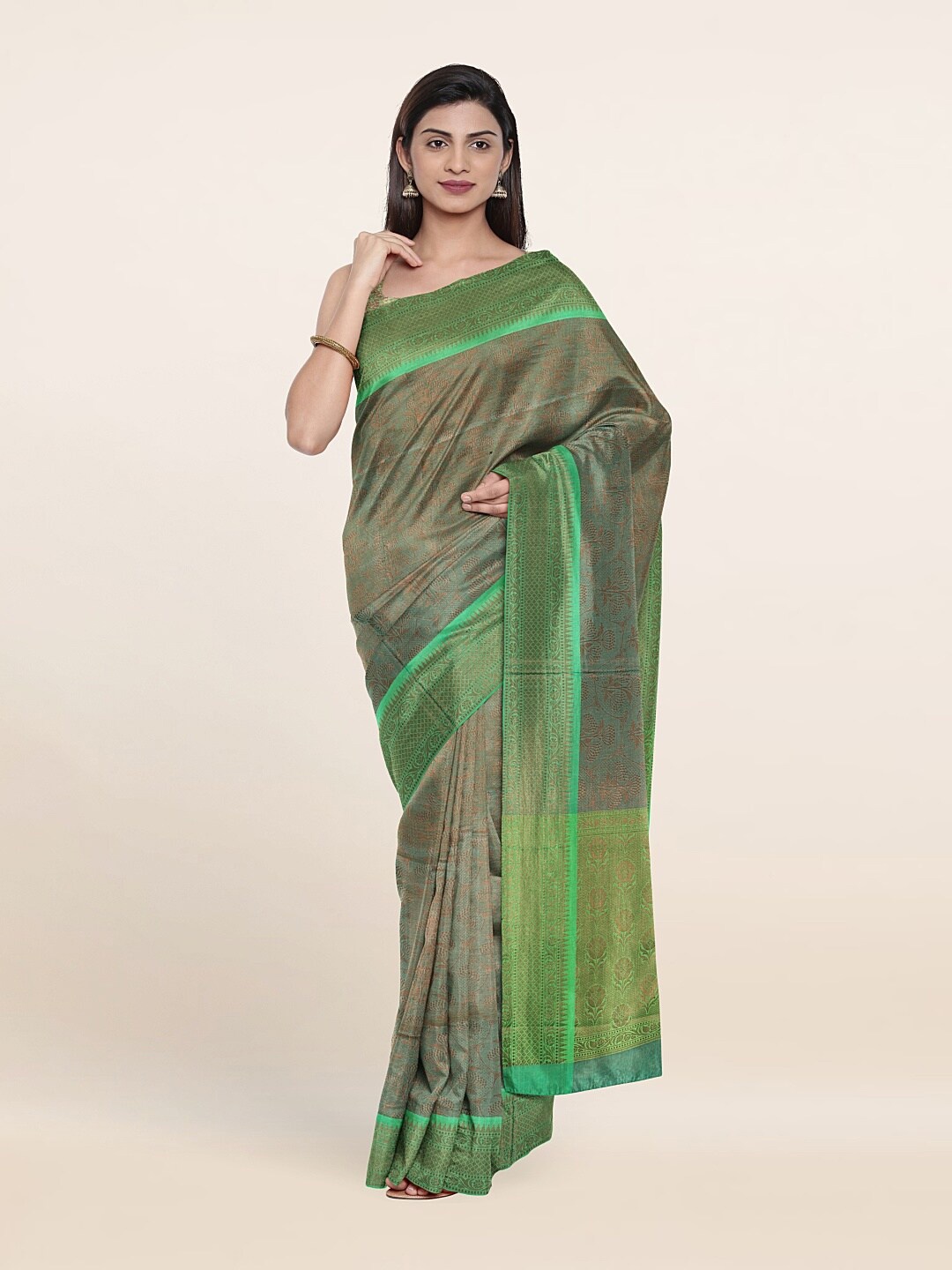 

Pothys Green & Grey Ethnic Motifs Zari Art Silk Saree