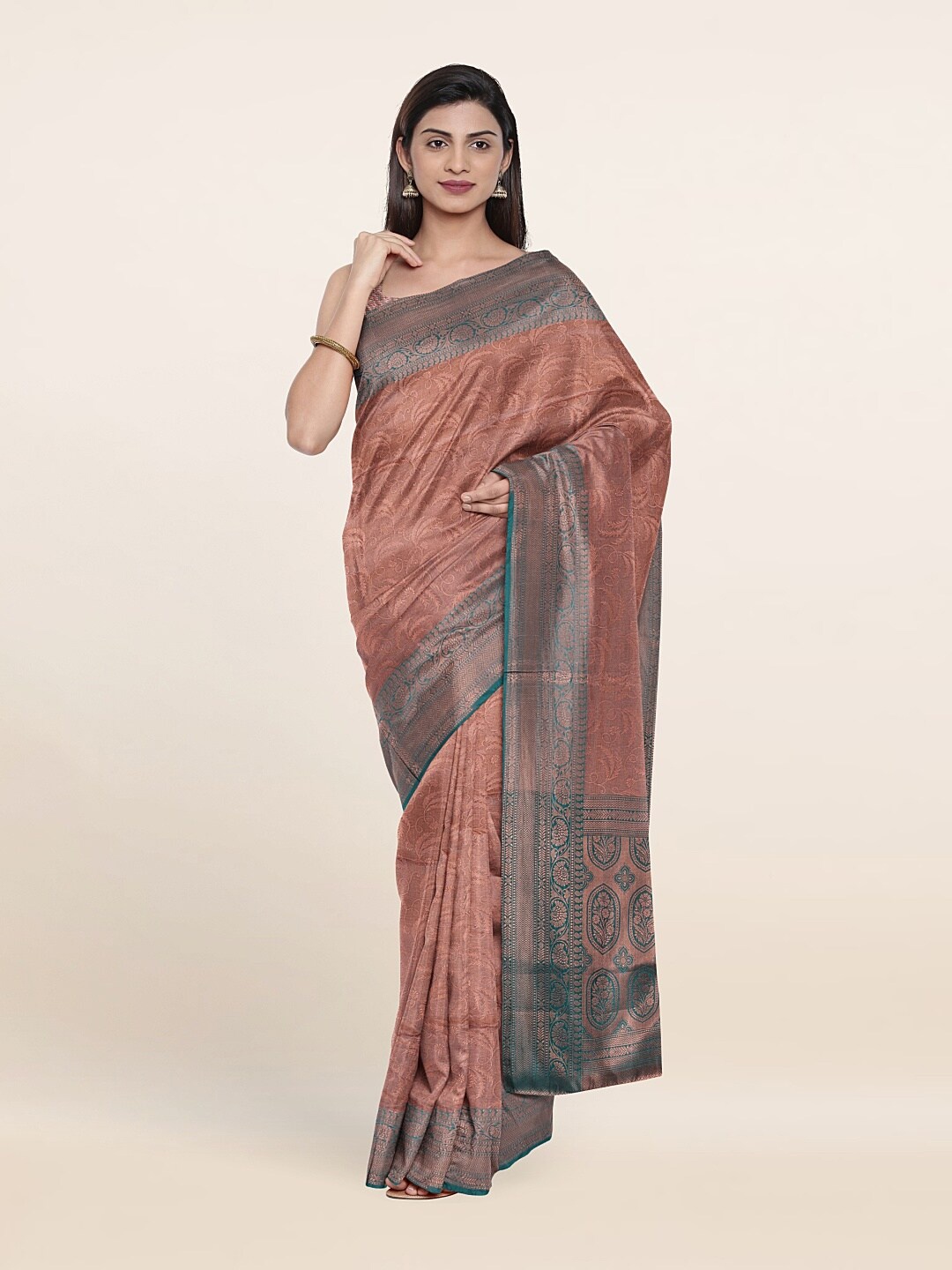 

Pothys Pink & Copper-Toned Woven Design Art Silk Saree