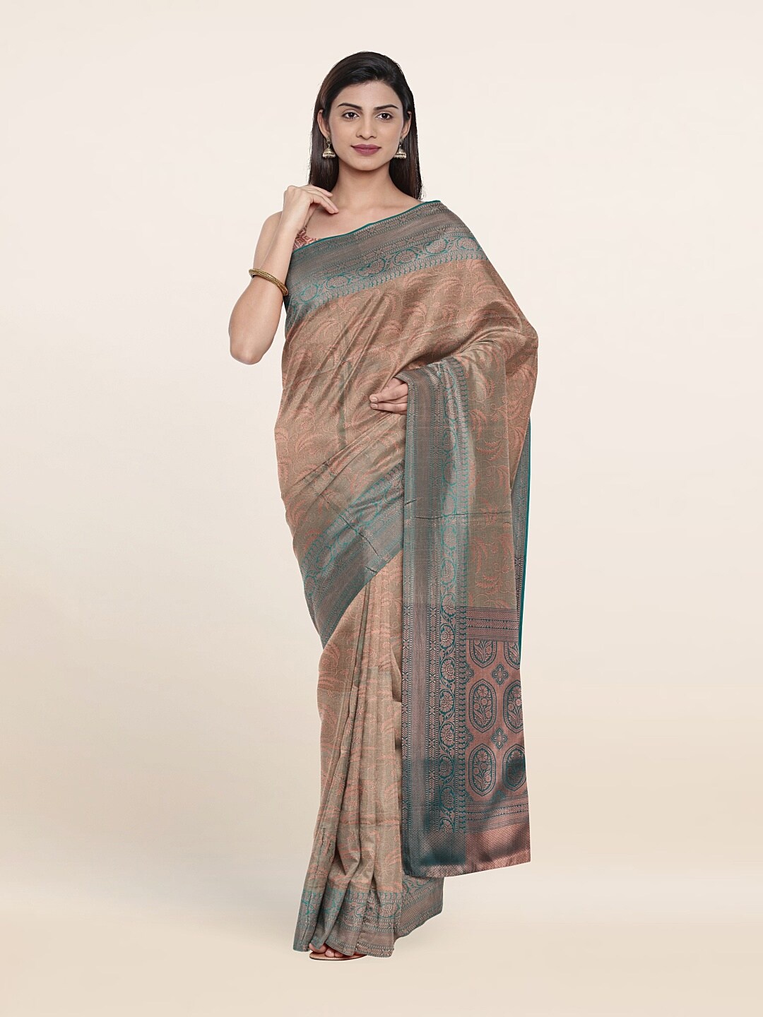 

Pothys Green And Grey Woven Design Zari Art Silk Saree