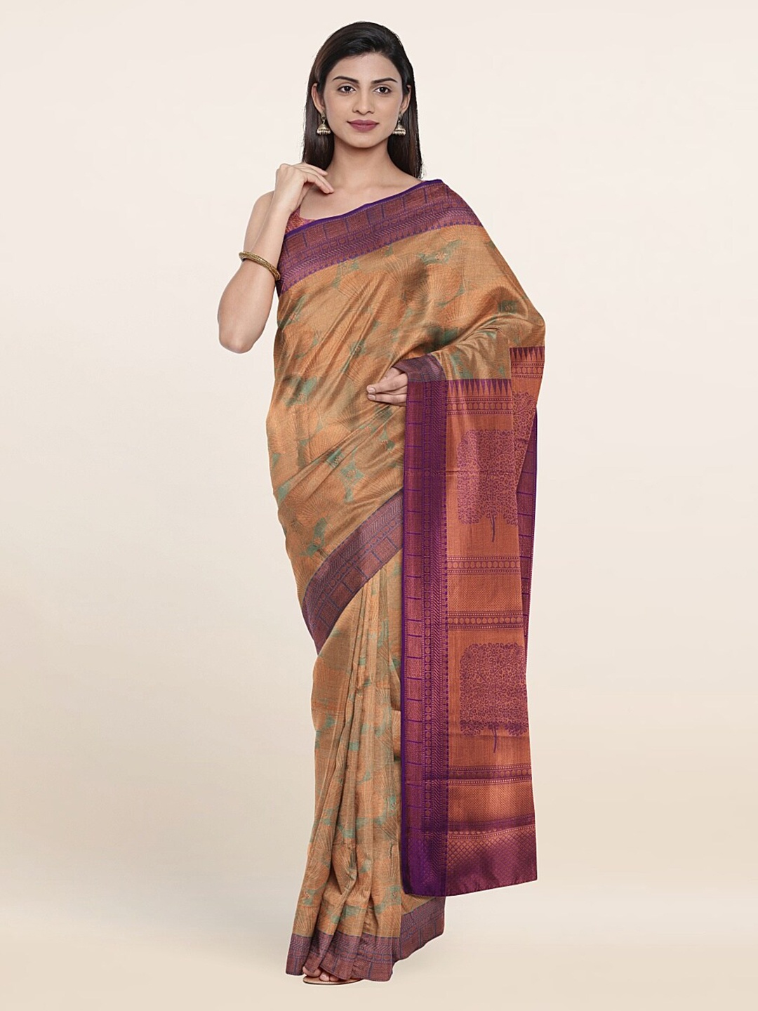 

Pothys Green & Brown Ethnic Motifs Zari Art Silk Saree