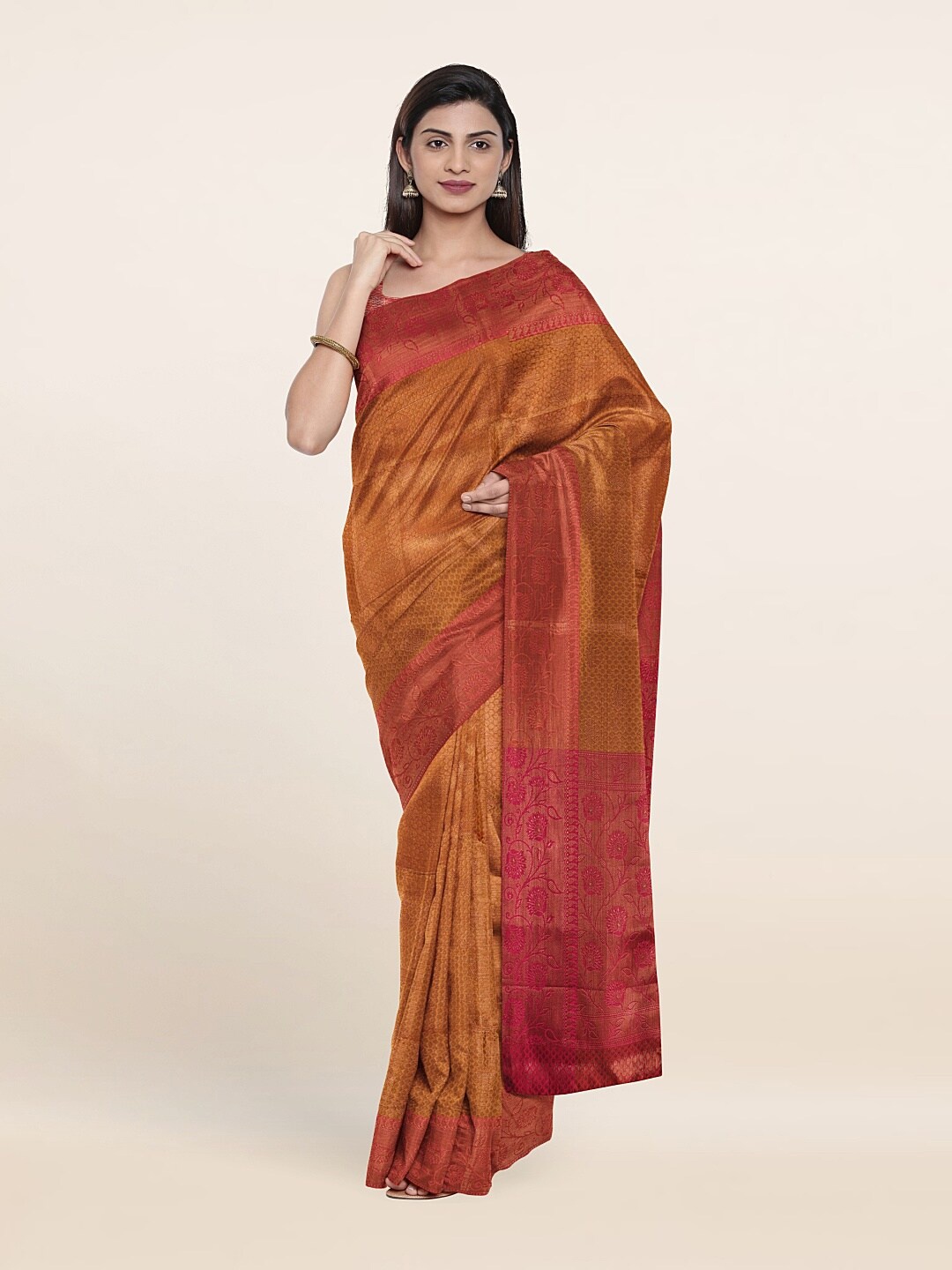 

Pothys Gold-Toned & Orange Woven Design Zari Art Silk Saree