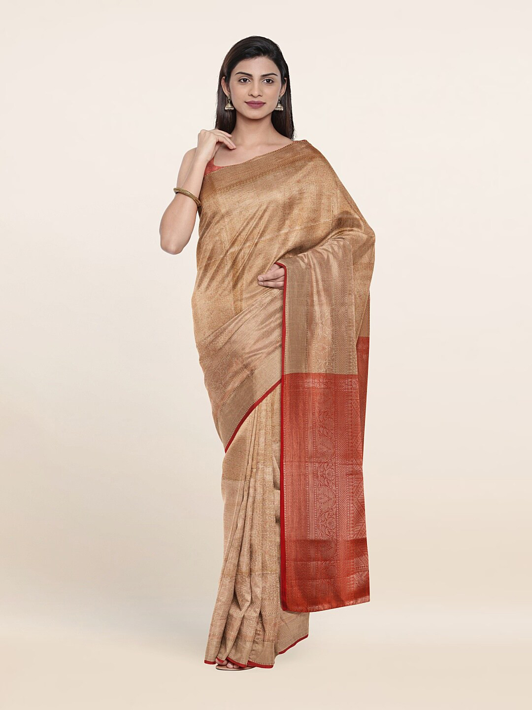 

Pothys Cream-Coloured & Red Woven Design Art Silk Saree