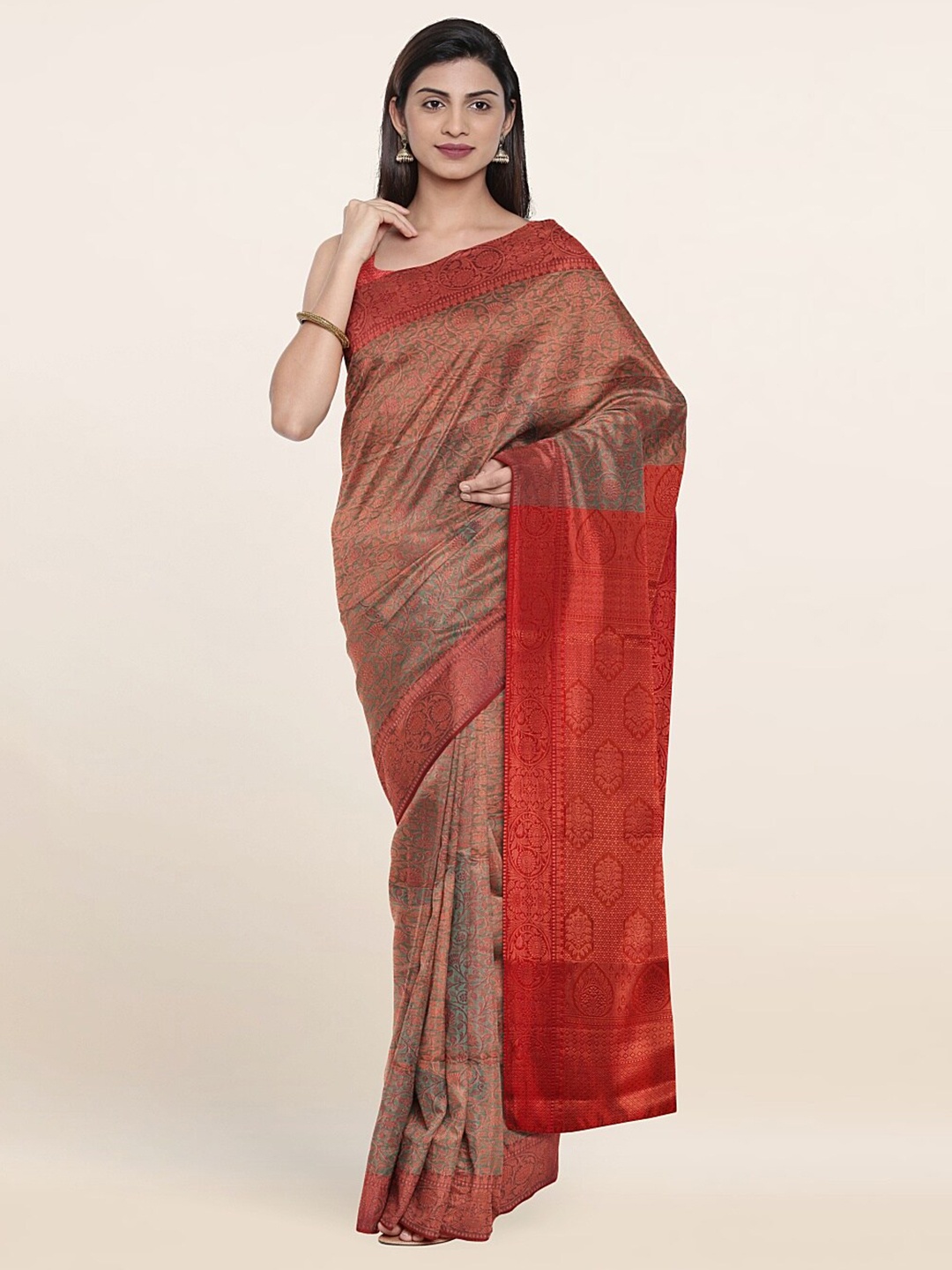 

Pothys Green & Orange Woven Design Zari Art Silk Saree