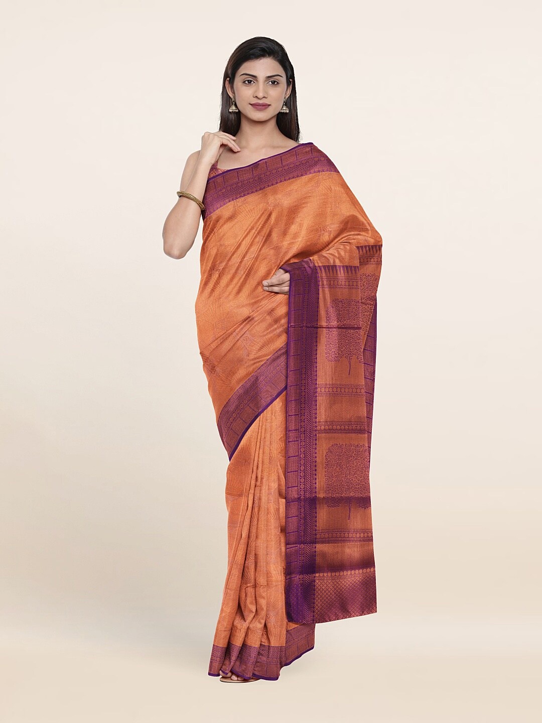 

Pothys Peach-Coloured & Purple Woven Design Zari Art Silk Saree