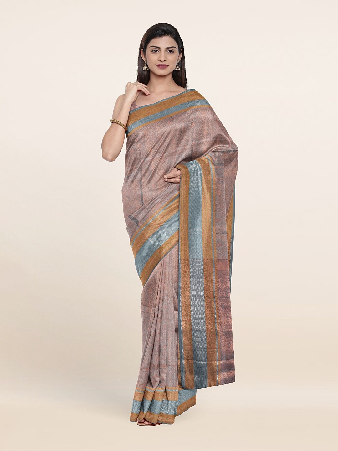 

Pothys Grey & Blue Floral Zari Art Silk Saree
