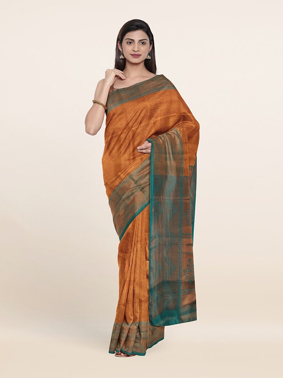 

Pothys Mustard & Blue Woven Design Zari Art Silk Saree