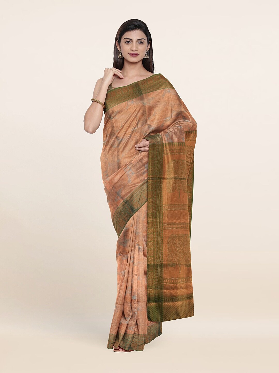 

Pothys Grey & Green Ethnic Motifs Zari Art Silk Saree