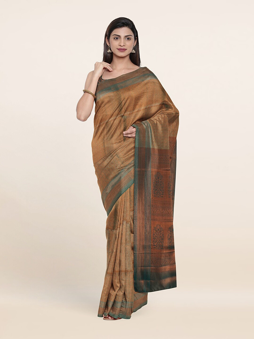 

Pothys Green & Copper-Toned Woven Design Zari Art Silk Saree