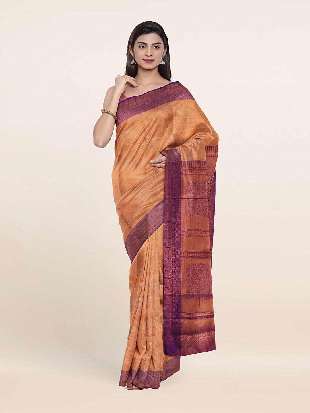 

Pothys Cream-Coloured & Purple Woven Design Zari Art Silk Saree