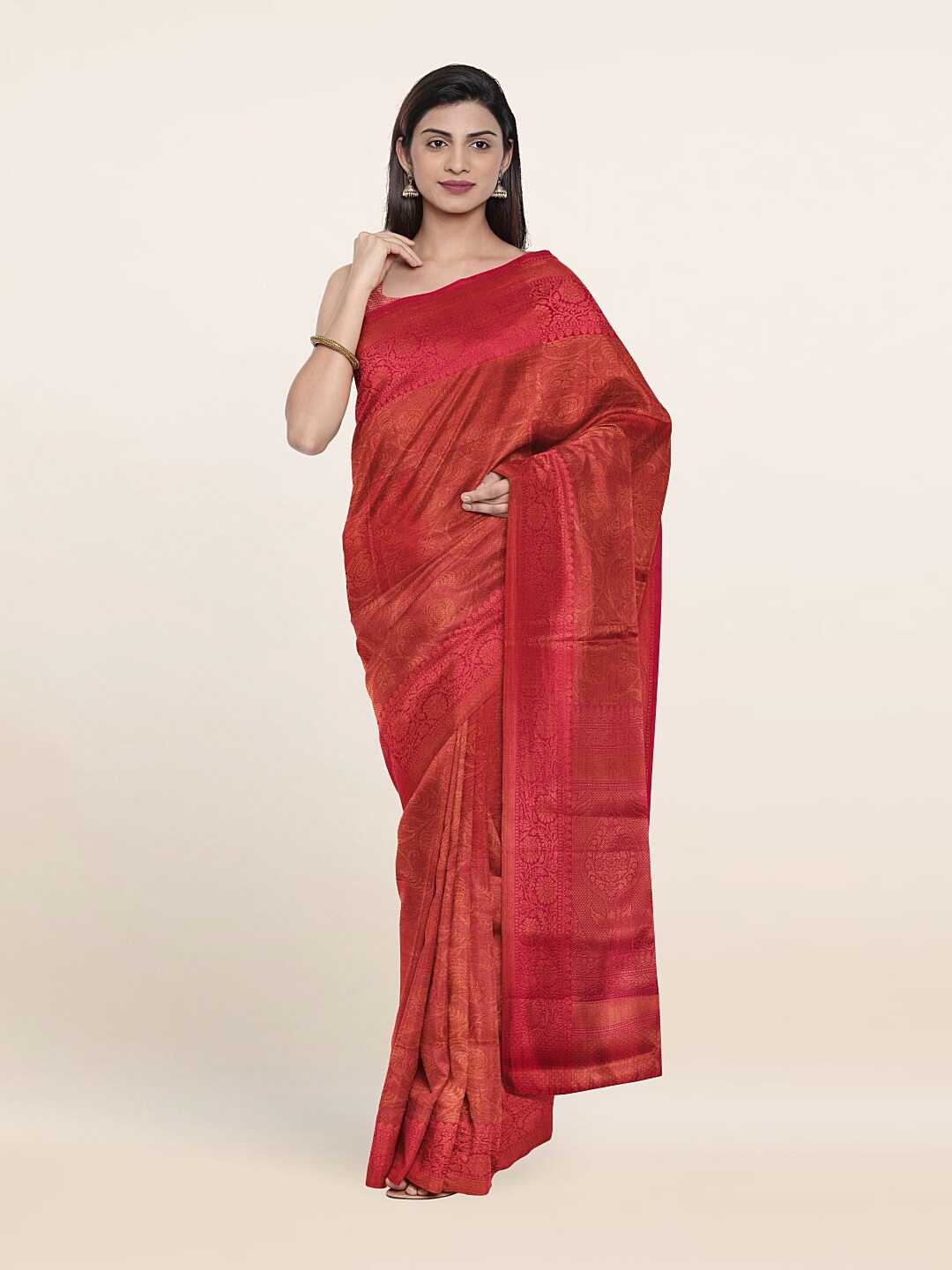 

Pothys Pink & Copper-Toned Woven Design Zari Art Silk Saree