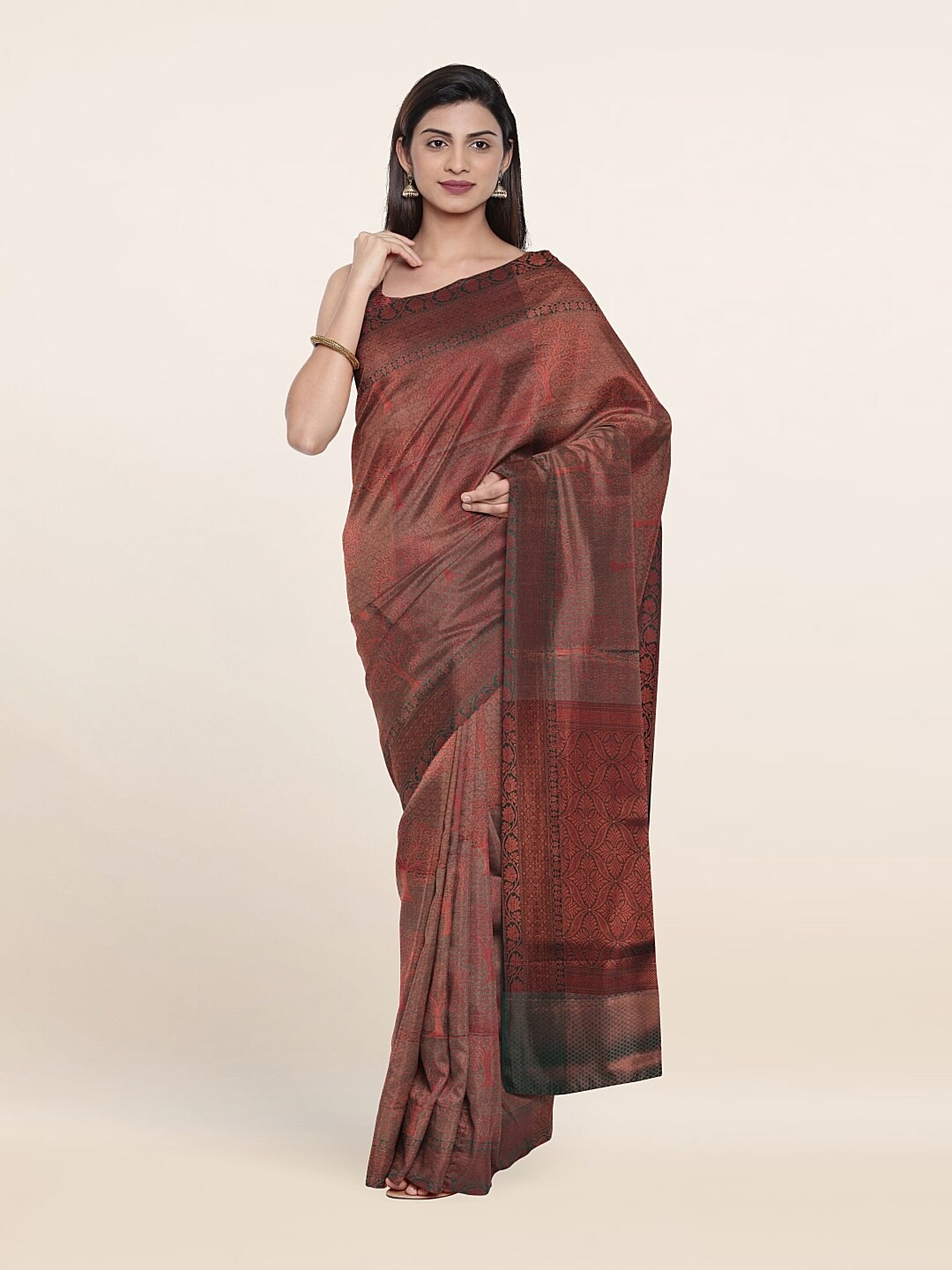 

Pothys Green & Copper-Toned Woven Design Zari Art Silk Saree