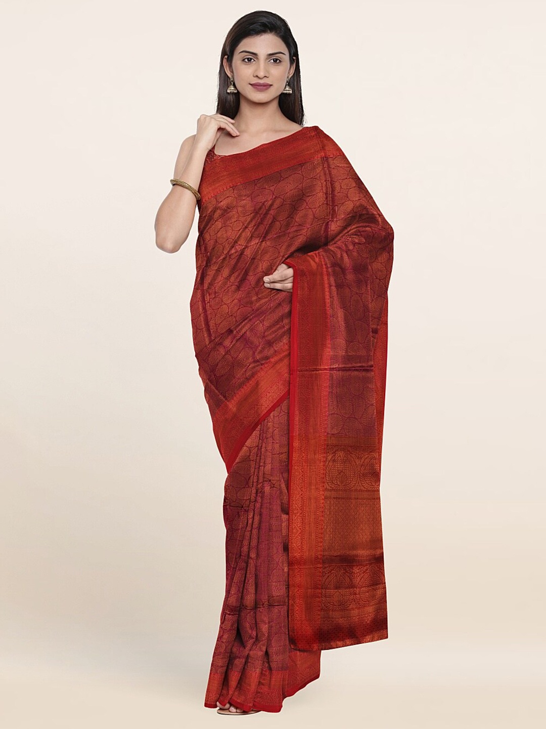 

Pothys Pink & Copper-Toned Woven Design Zari Art Silk Saree