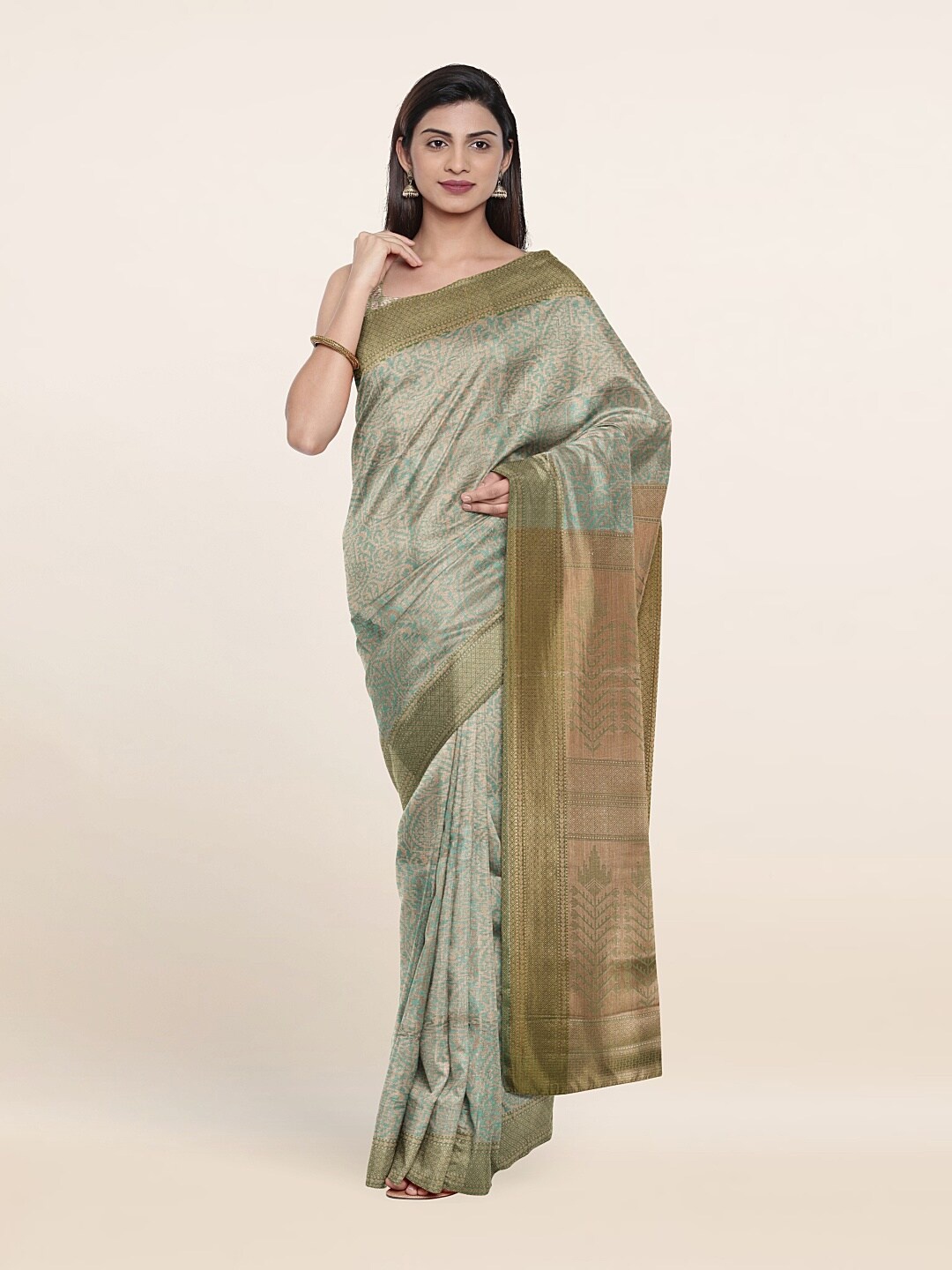 

Pothys Green & Copper-Toned Ethnic Motifs Zari Art Silk Saree