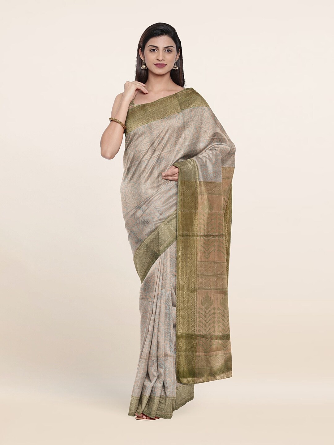 

Pothys Grey & Copper-Toned Woven Design Zari Art Silk Saree
