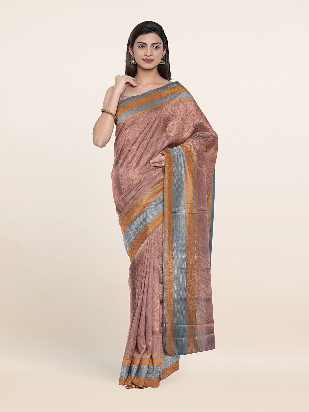 

Pothys Grey & Copper-Toned Woven Design Zari Art Silk Saree