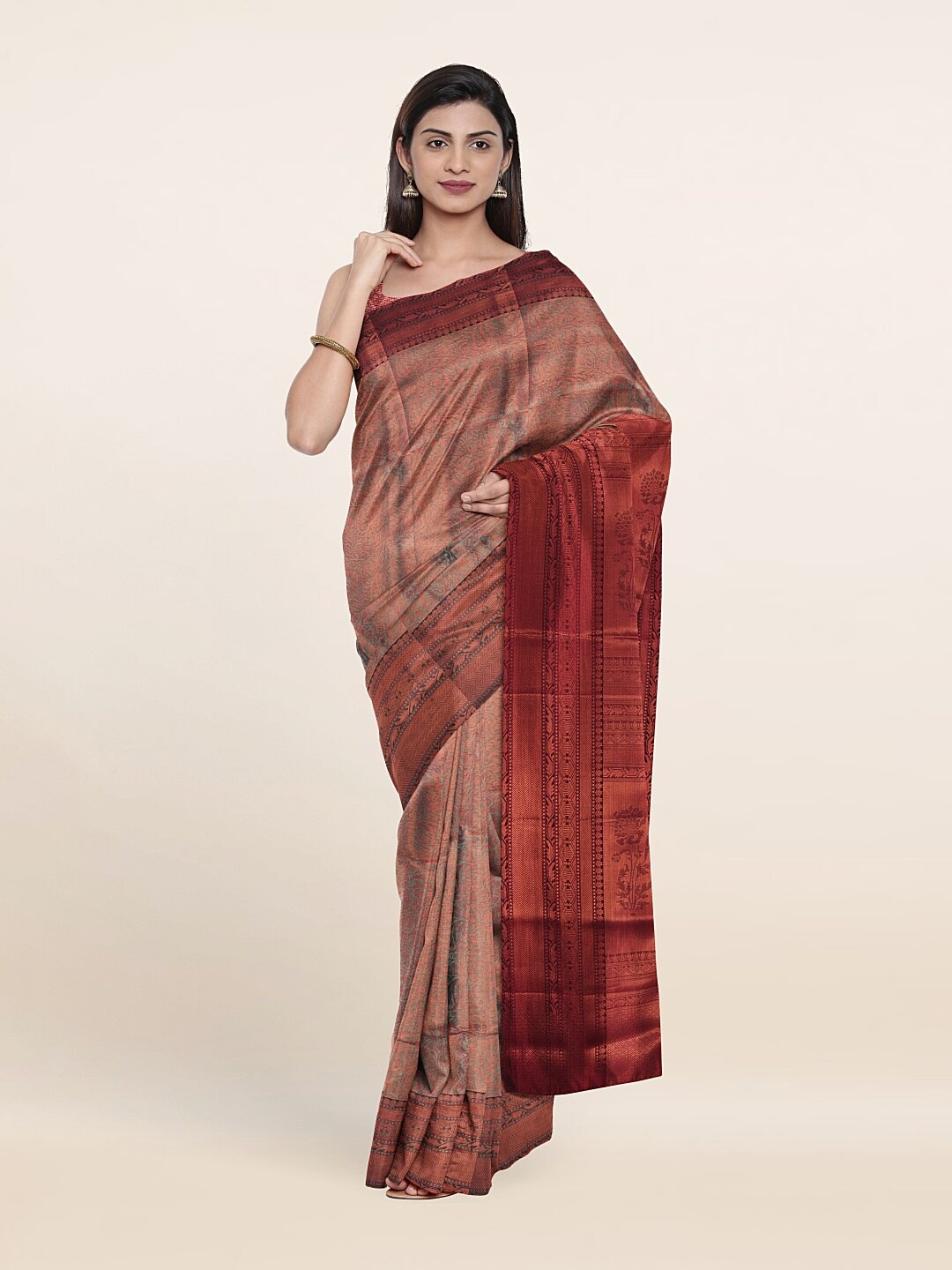 

Pothys Green & Copper-Toned Woven Design Zari Art Silk Saree