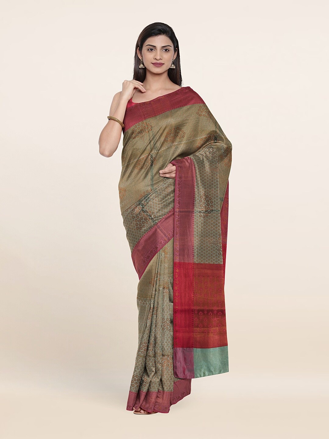 

Pothys Green & Copper-Toned Ethnic Motifs Zari Art Silk Saree