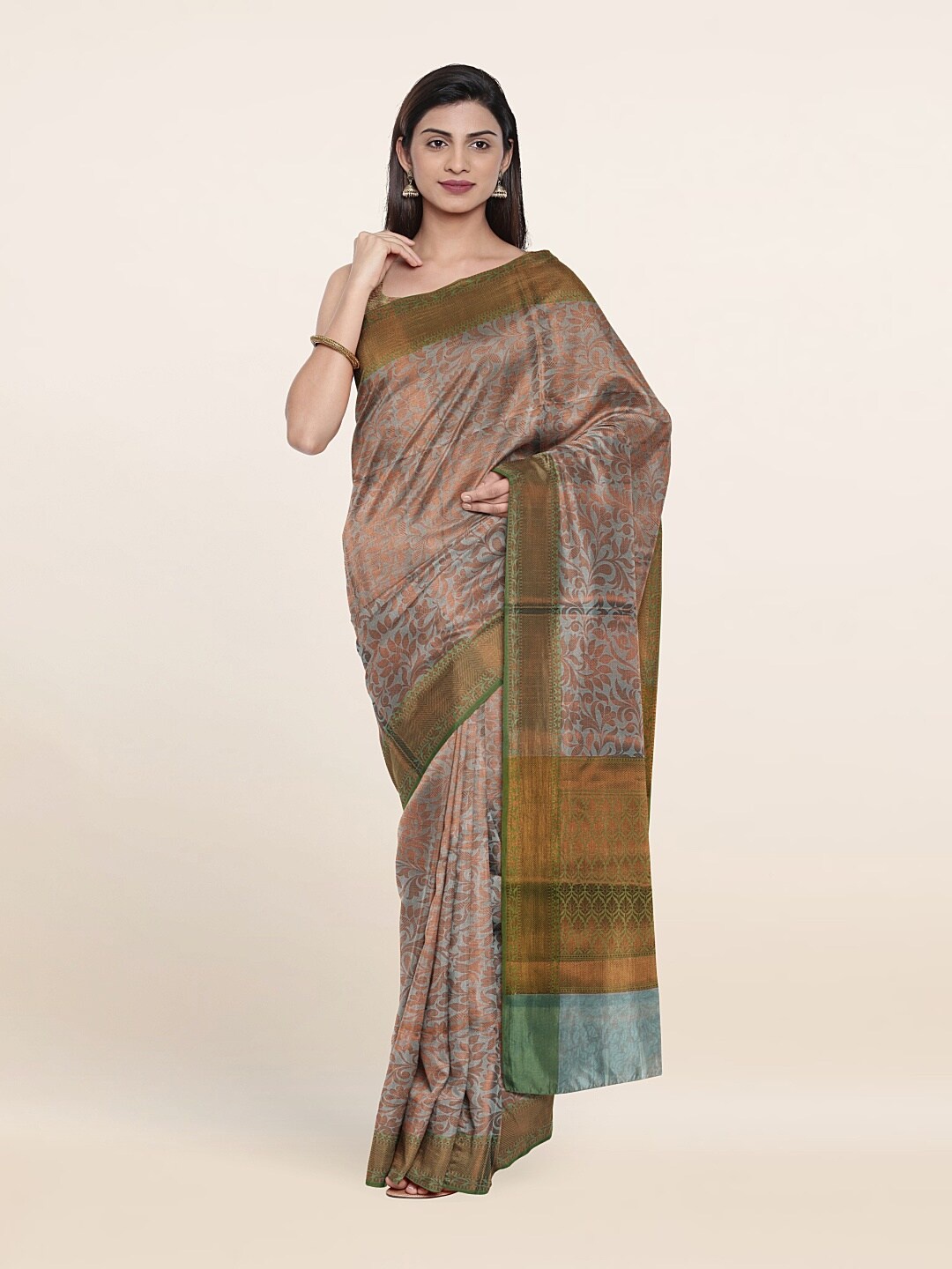 

Pothys Women Grey & Copper Woven Design Zari Art Silk Saree