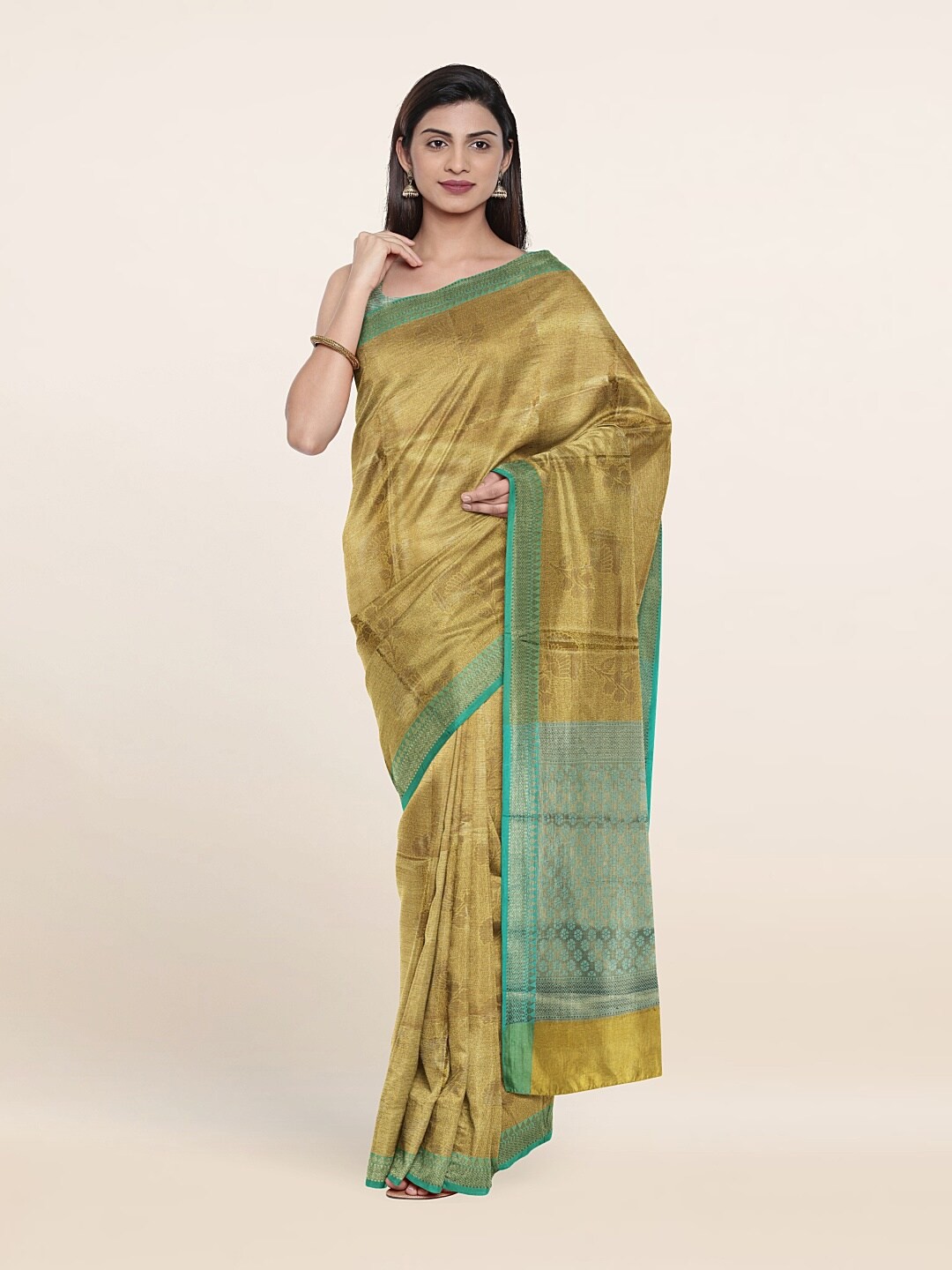 

Pothys Green & Gold Woven Design Zari Art Silk Saree