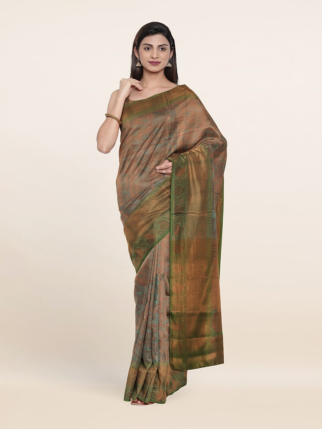 

Pothys Green & Copper-Toned Woven Design Zari Saree