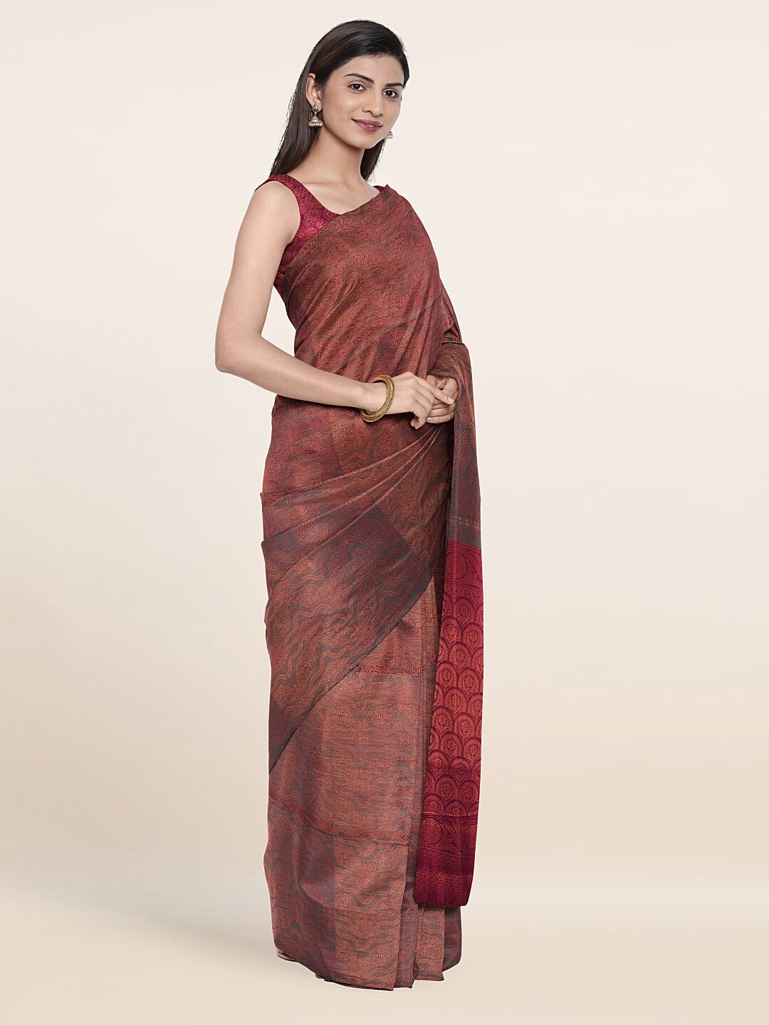 

Pothys Green & Cream-Coloured Ethnic Motifs Zari Art Silk Saree