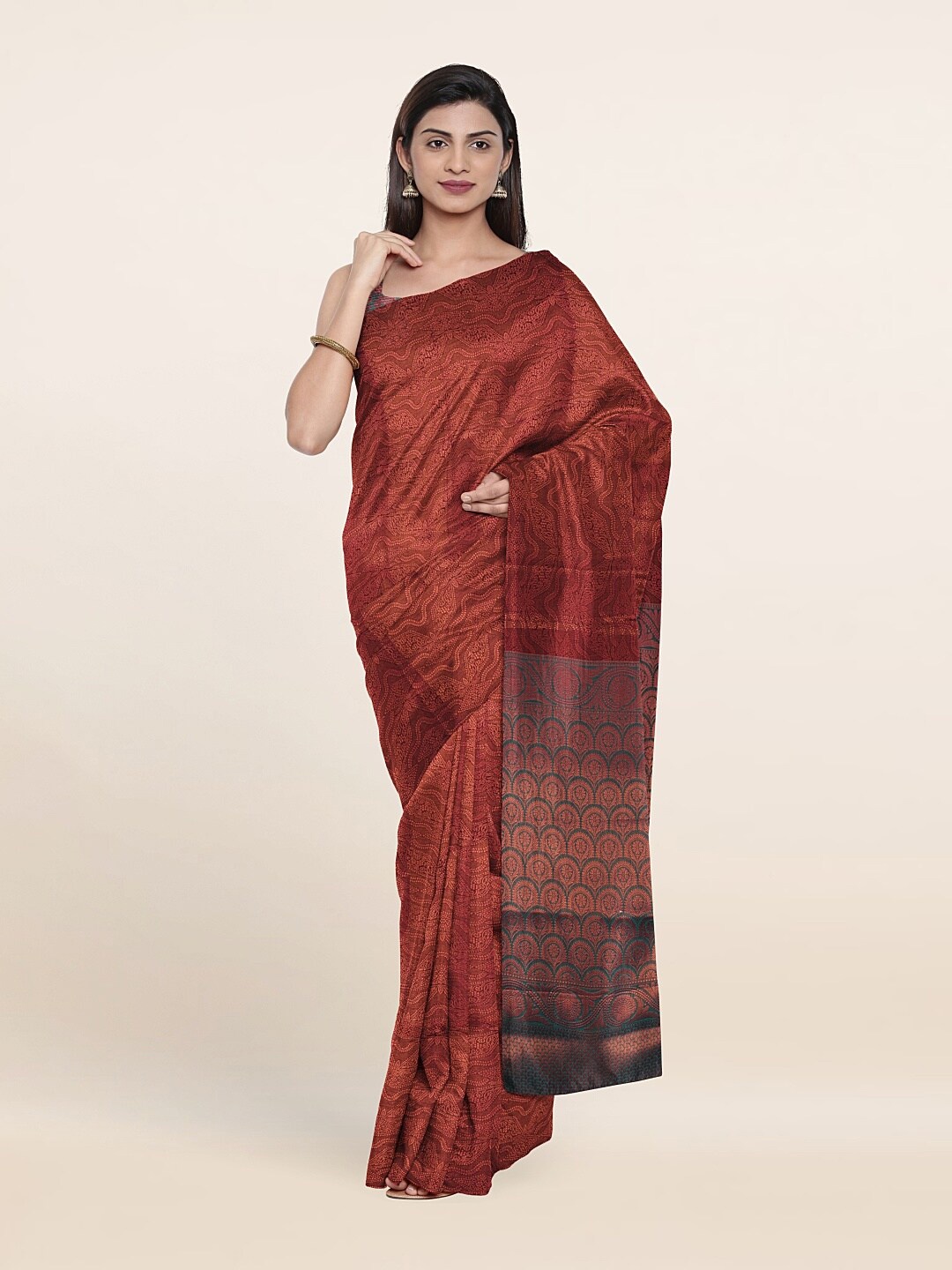 

Pothys Maroon & Blue Floral Zari Art Silk Saree