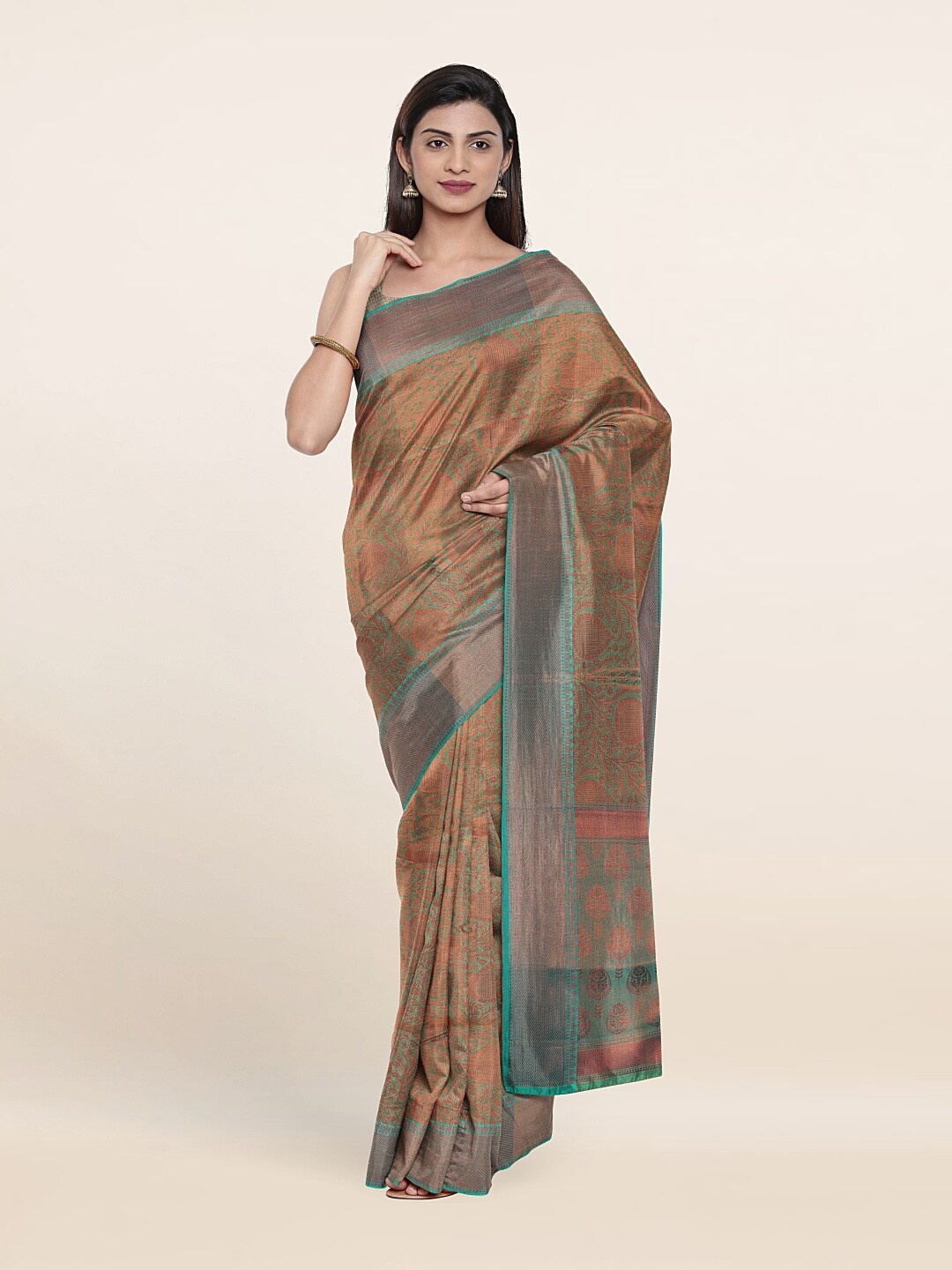 

Pothys Green & Blue Floral Zari Art Silk Saree