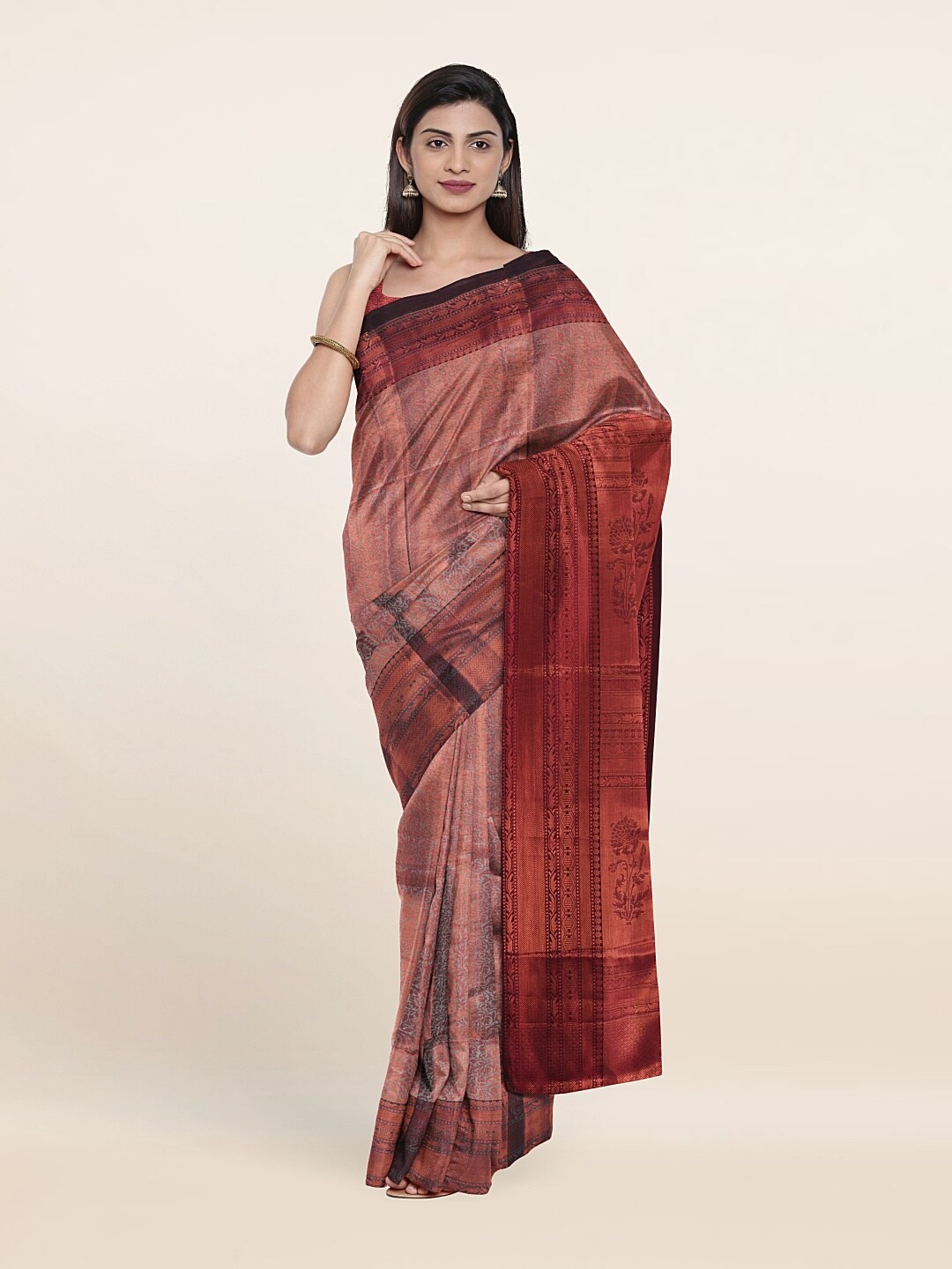 

Pothys Grey And Copper Toned Woven Design Zari Art Silk Saree