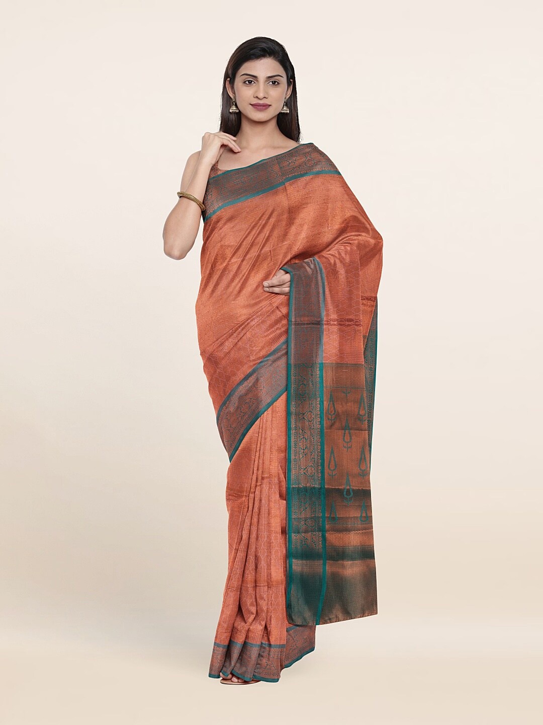 

Pothys Pink & Copper-Toned Woven Design Zari Art Silk Saree