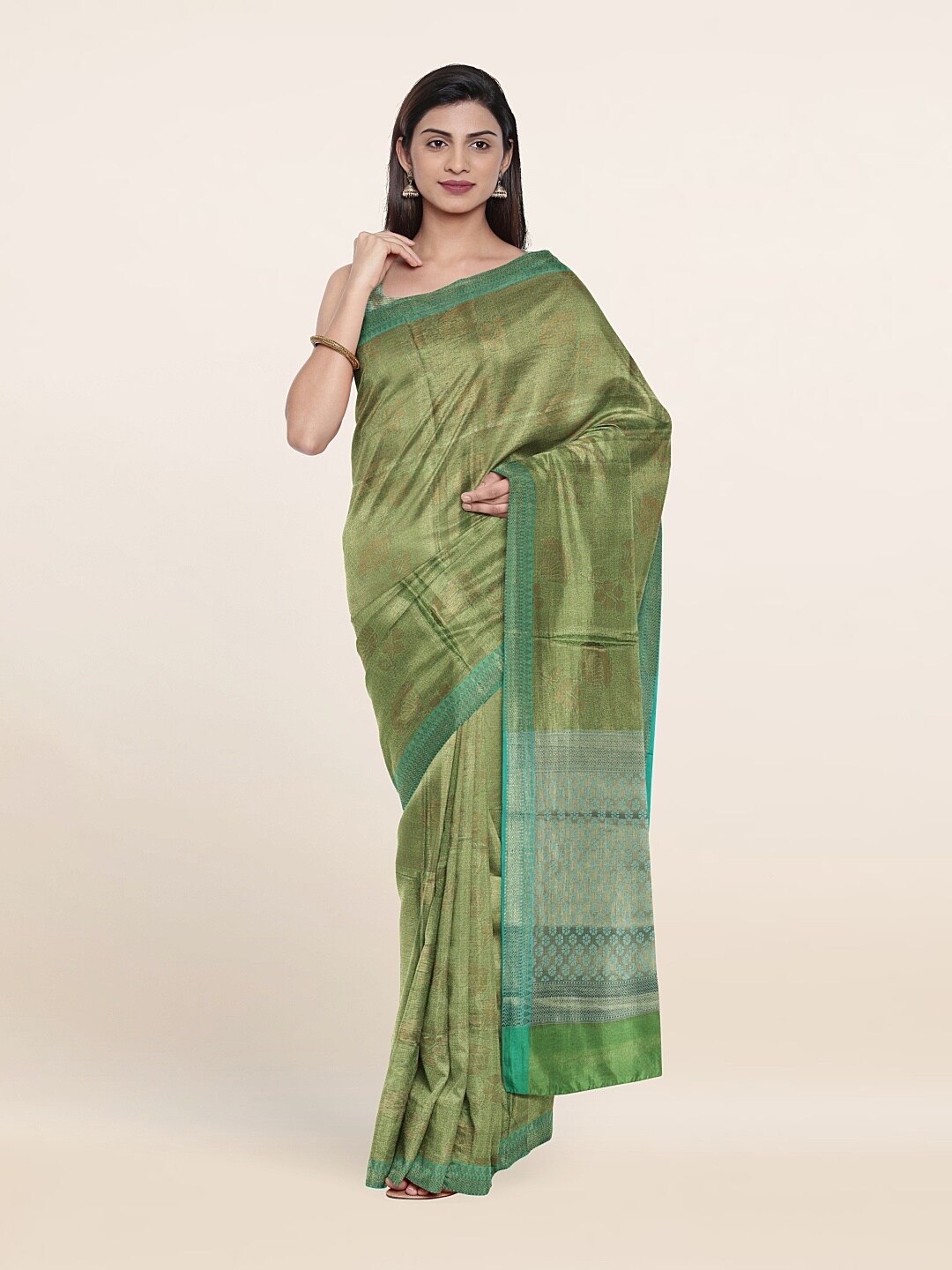 

Pothys Green & Copper-Toned Ethnic Motifs Zari Art Silk Saree