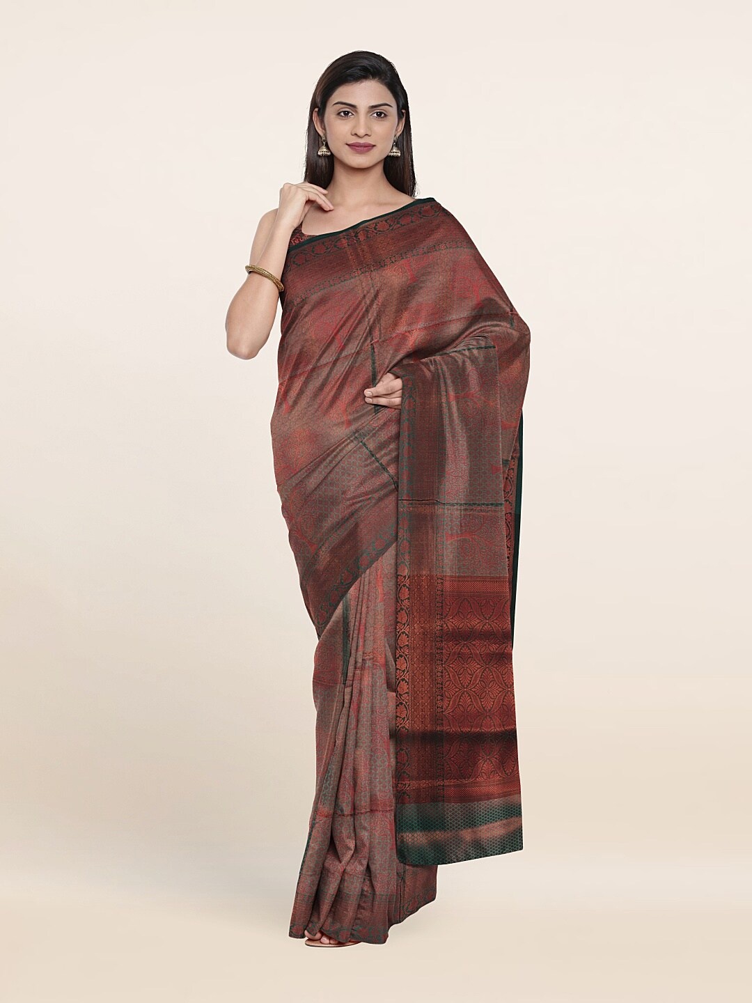 

Pothys Green & Copper Ethnic Motifs Zari Art Silk Saree