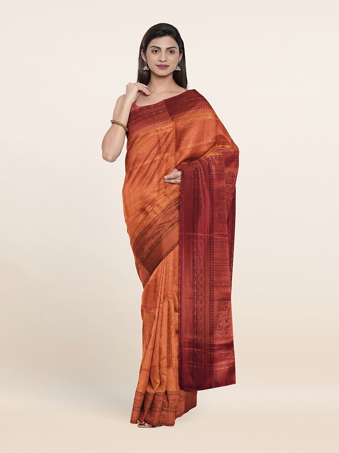 

Pothys Gold-Toned & Copper-Toned Woven Design Zari Art Silk Saree