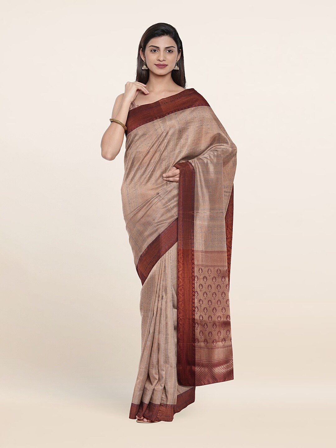 

Pothys Grey & Copper-Toned Ethnic Motifs Zari Art Silk Saree