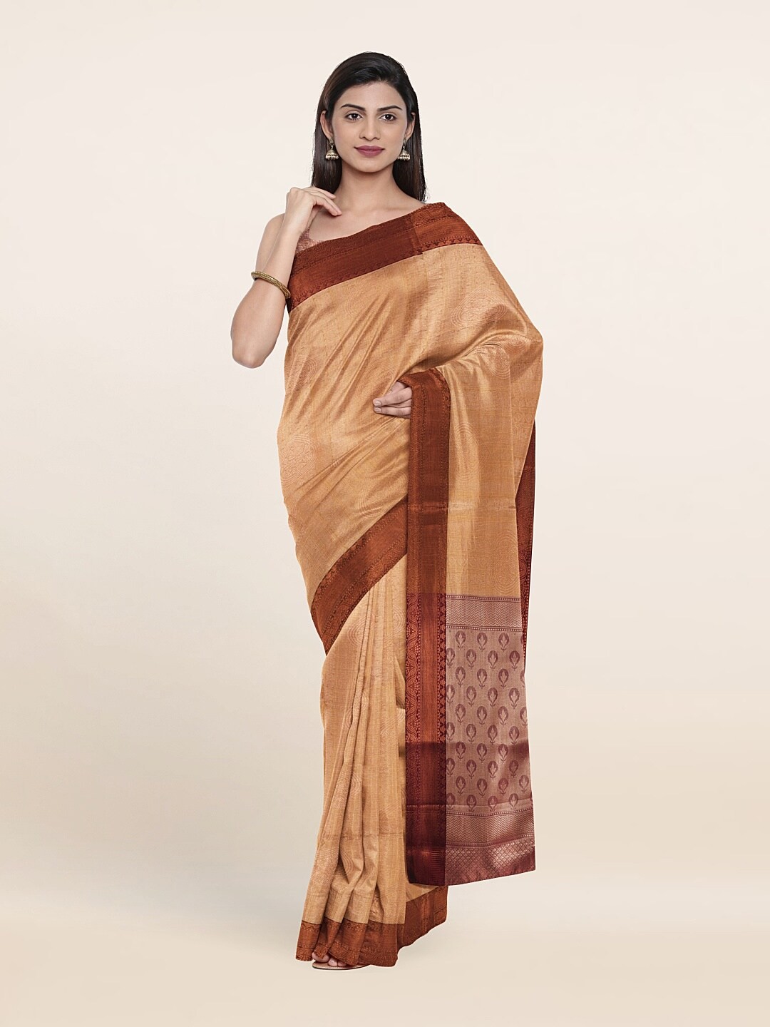 

Pothys Gold-Toned & Brown Woven Design Zari Art Silk Saree