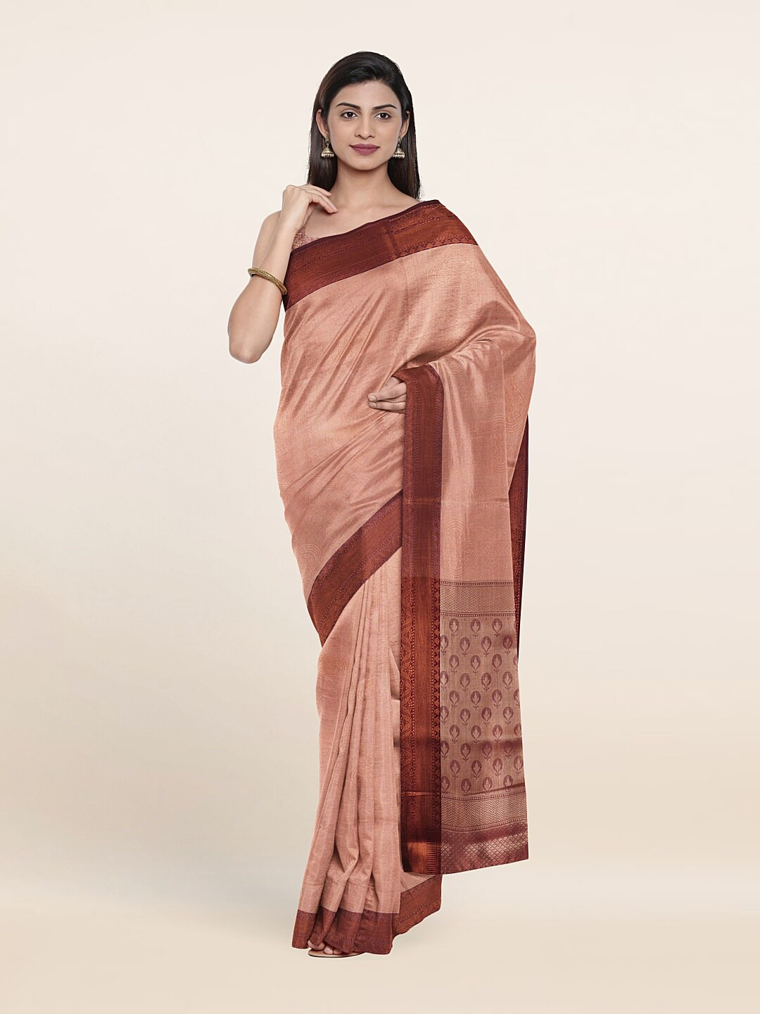 

Pothys Pink & Copper-Toned Woven Design Art Silk Saree