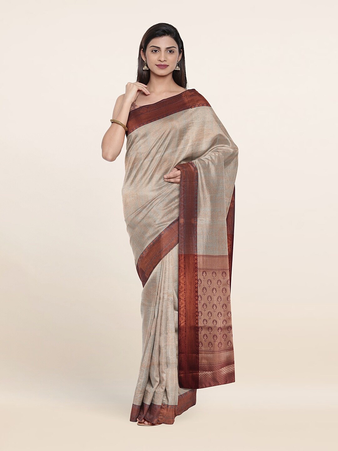 

Pothys Blue & Brown Ethnic Motifs Zari Art Silk Saree