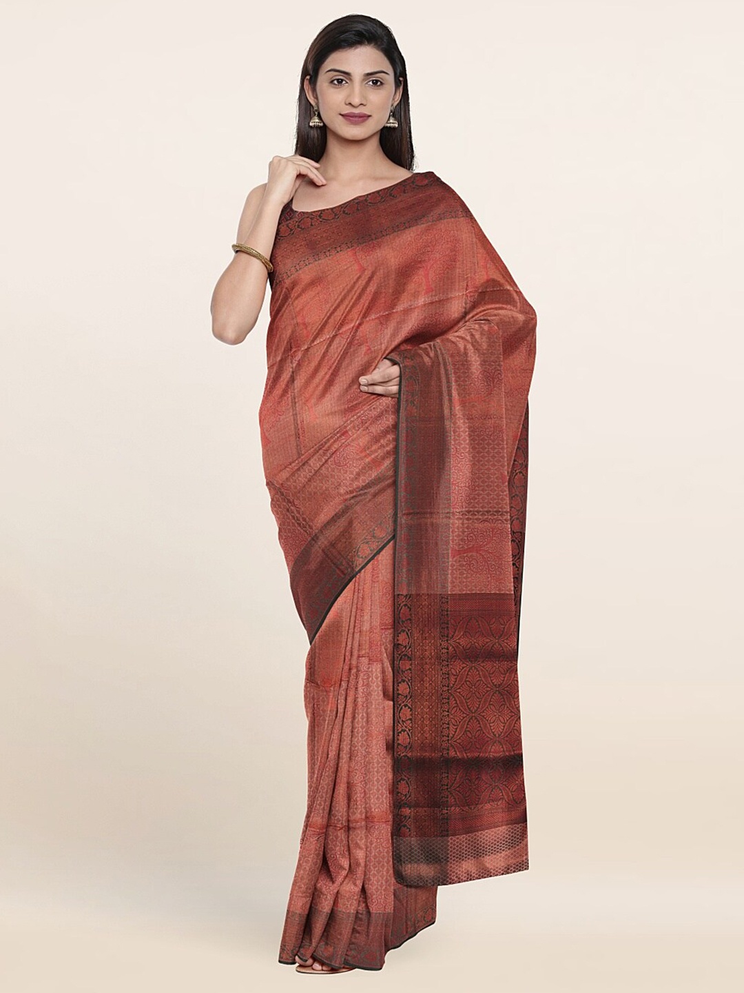 

Pothys Women Pink & Copper Woven Design Zari Art Silk Saree