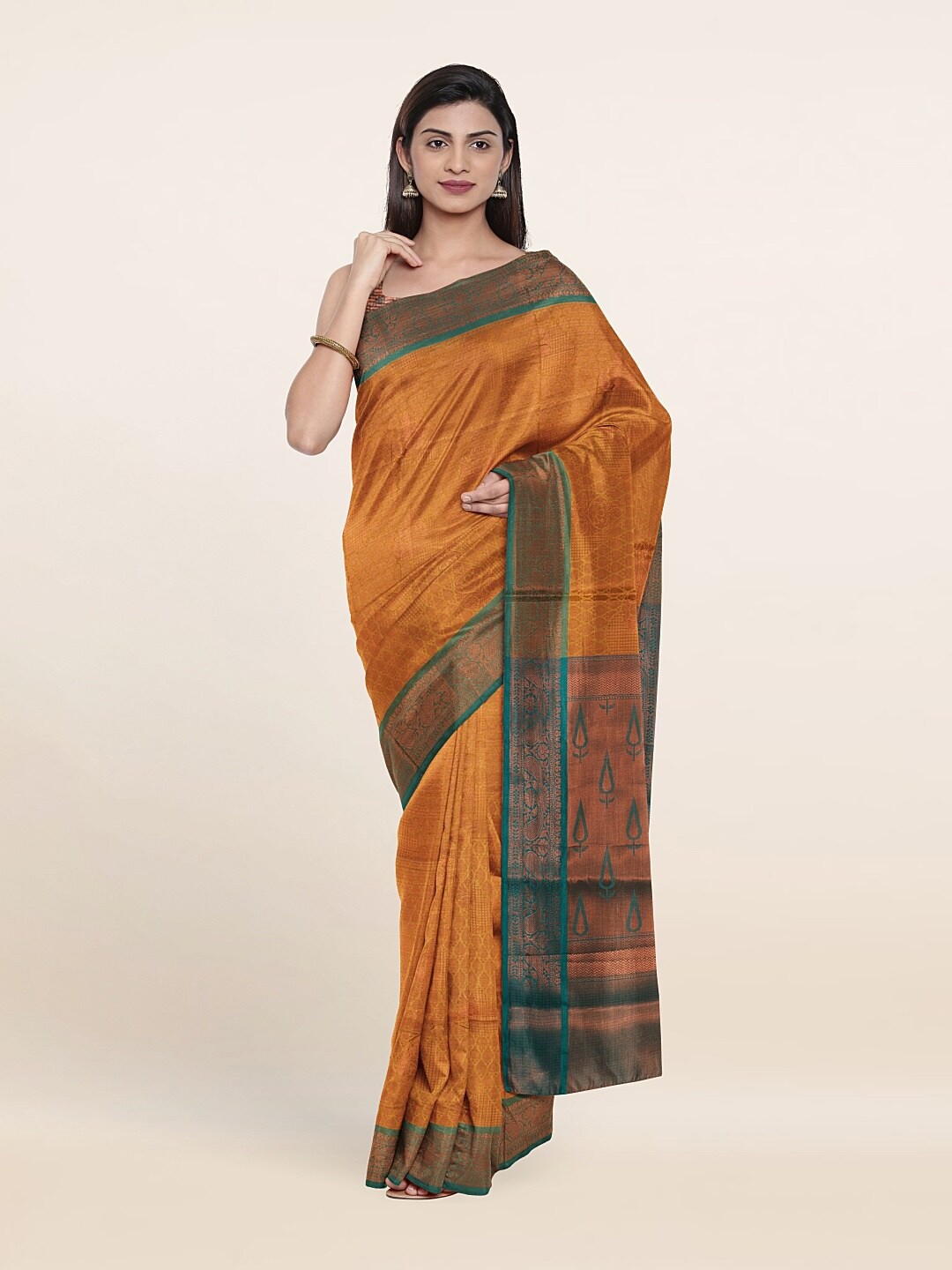 

Pothys Mustard & Blue Woven Design Zari Art Silk Saree