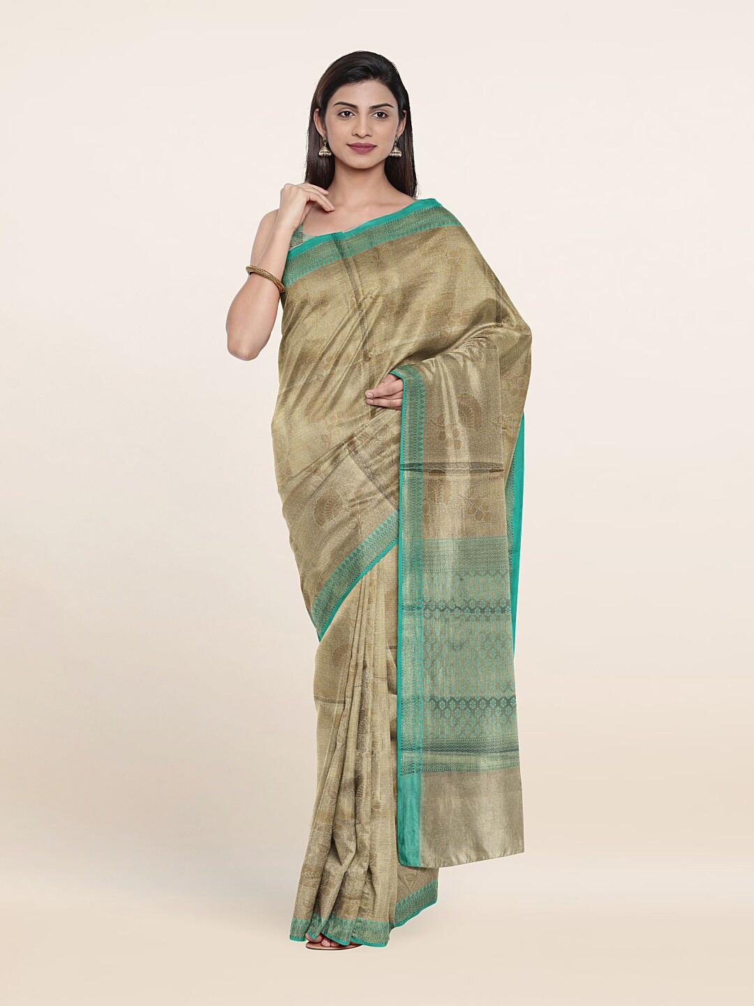 

Pothys Tan & Green Woven Design Zari Art Silk Saree