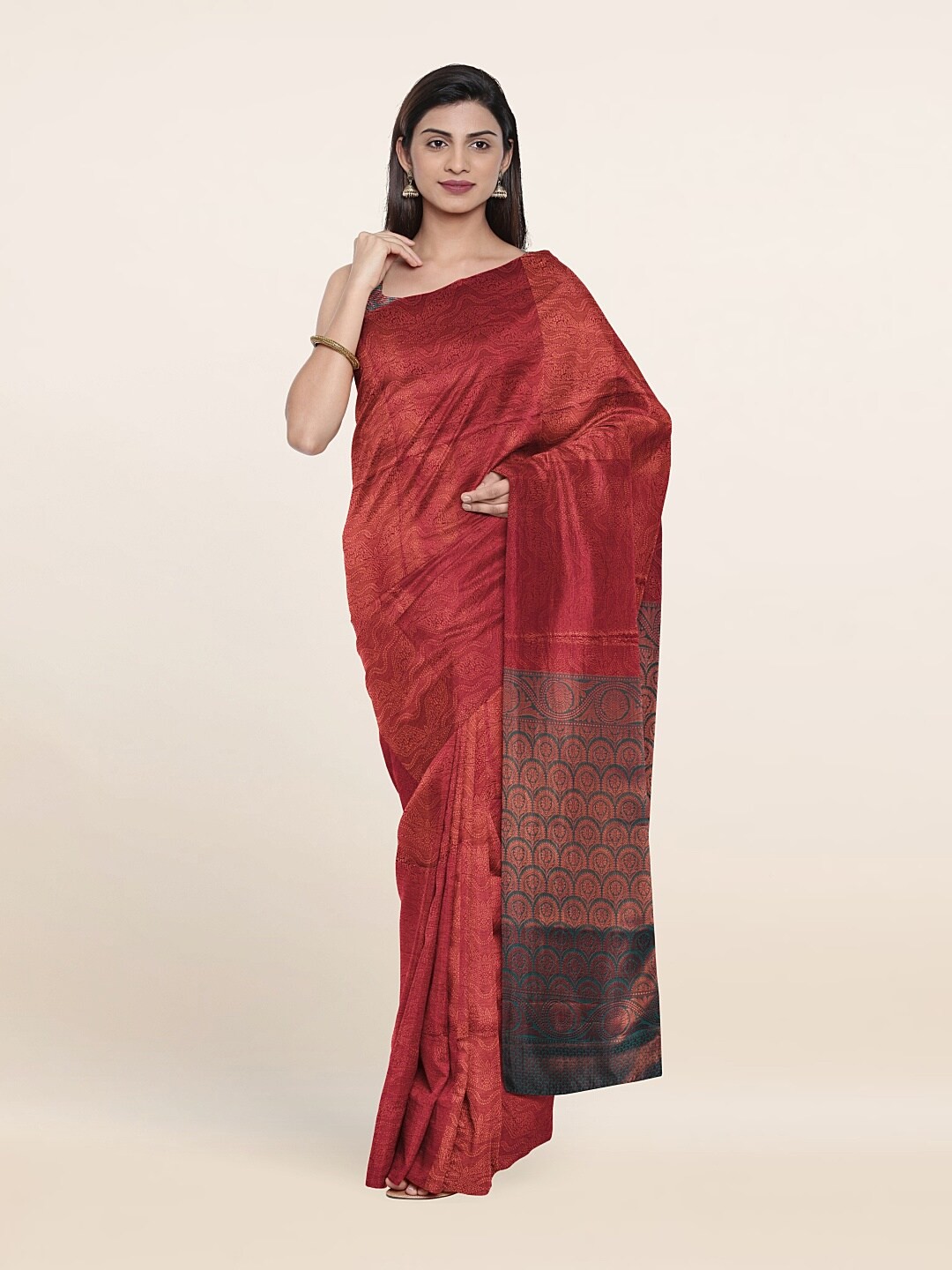 

Pothys Women Pink & Copper Woven Design Zari Art Silk Saree