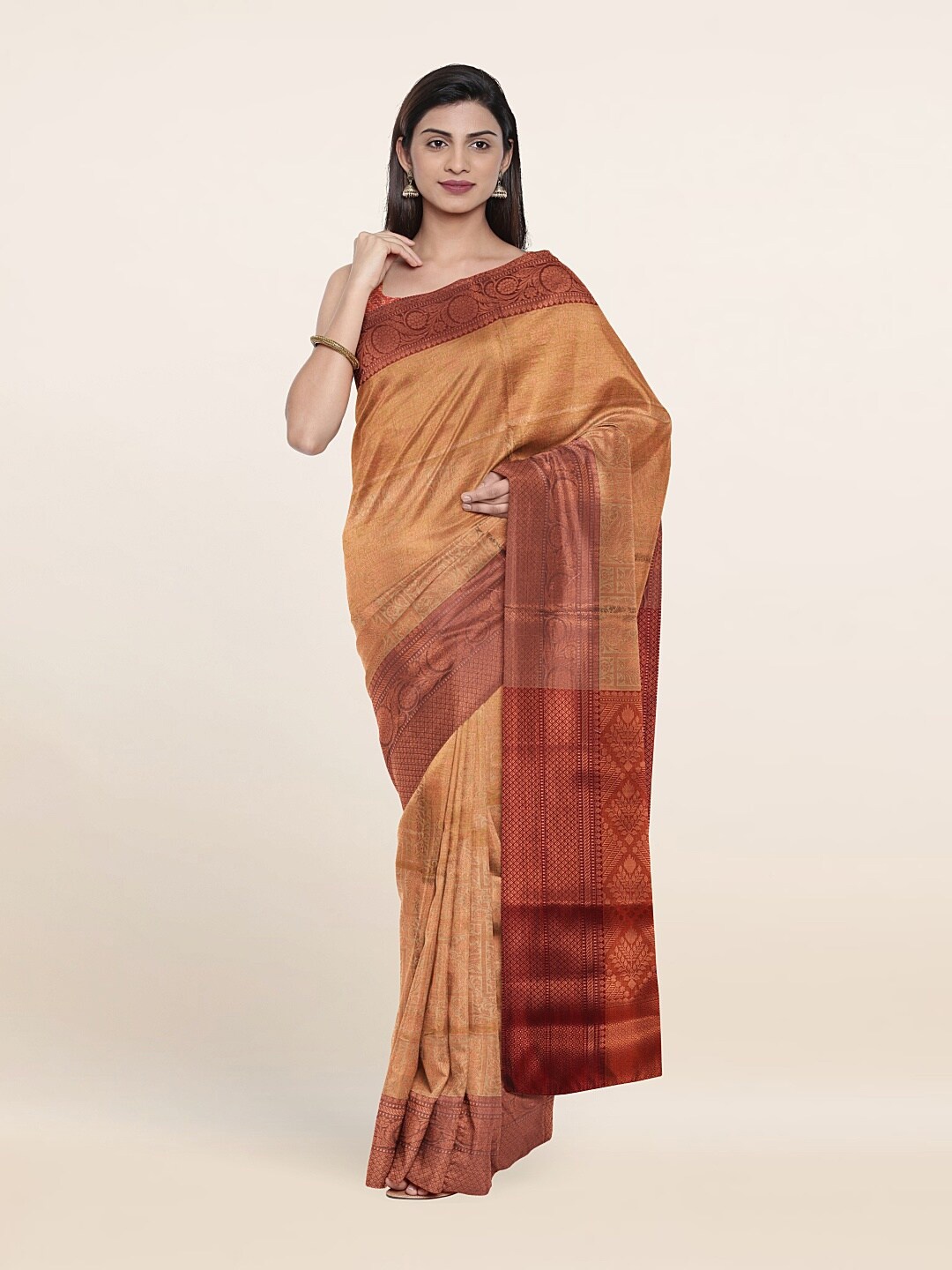 

Pothys Gold-Toned & Copper-Toned Woven Design Zari Art Silk Saree