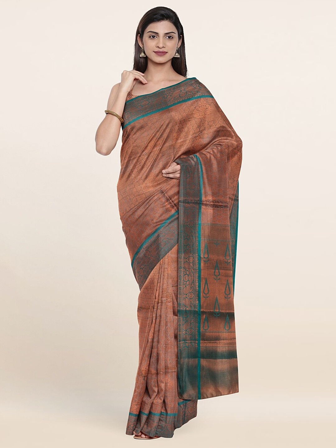 

Pothys Grey And Copper Toned Woven Design Zari Art Silk Saree