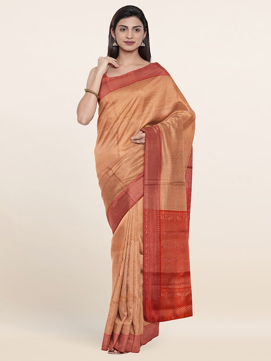 

Pothys Cream-Coloured & Red Woven Design Zari Art Silk Saree