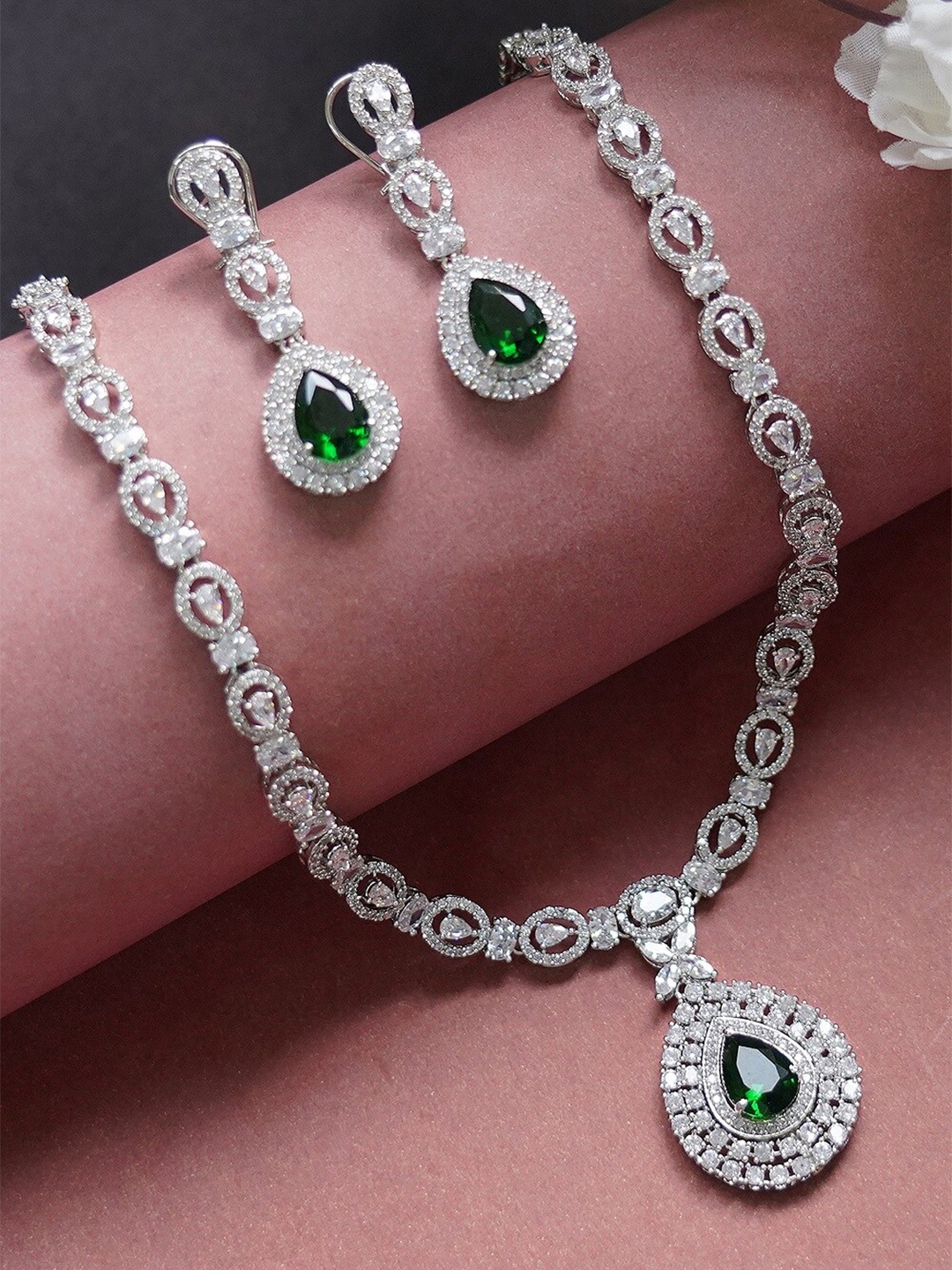 

AURAA TRENDS Rhodium-Plated AD Necklace Set, White
