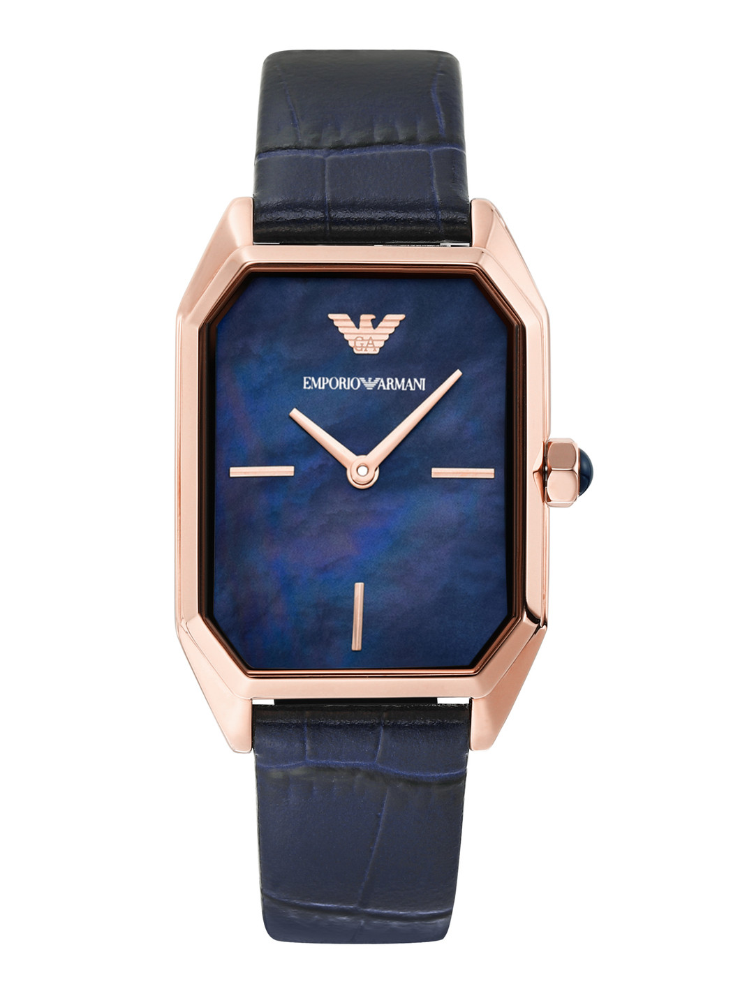 

Emporio Armani Women Blue Dial & Leather Textured Straps Analogue Watch AR11426, Navy blue