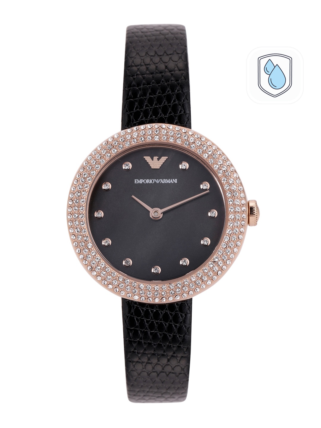 

Emporio Armani Women Black Embellished Dial & Leather Straps Analogue Watch AR11433