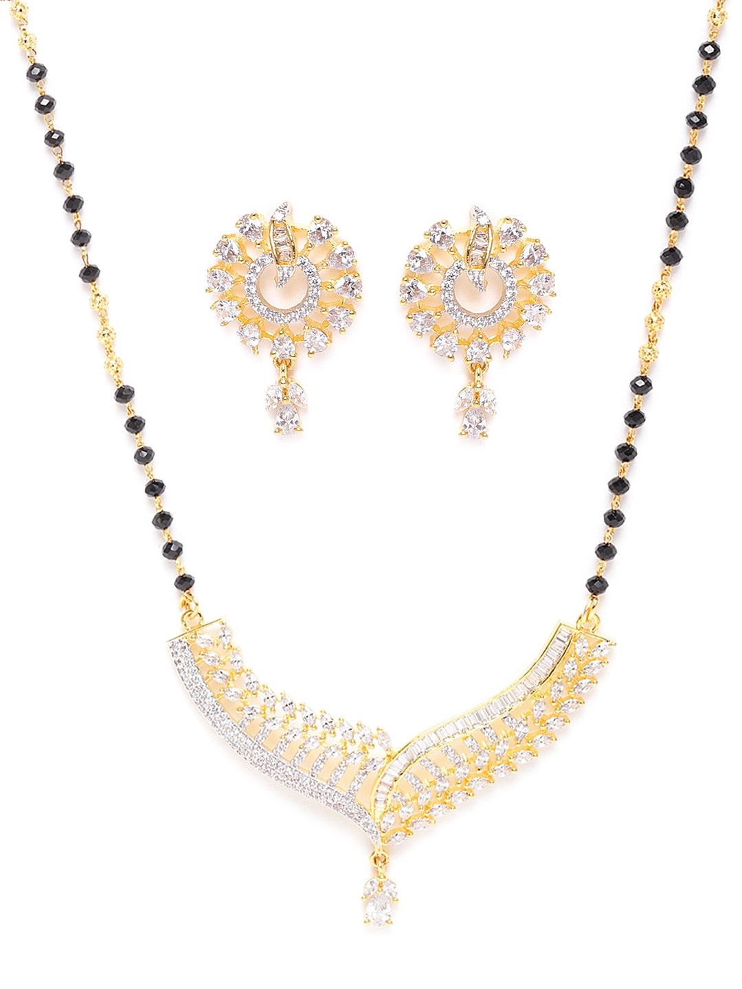 

JEWELS GEHNA Gold-Plated AD Stone-Studded & Beaded Mangalsutra