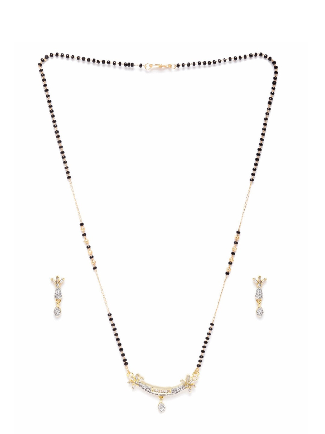 

JEWELS GEHNA Gold-Plated AD Stone-Studded & Beaded Mangalsutra